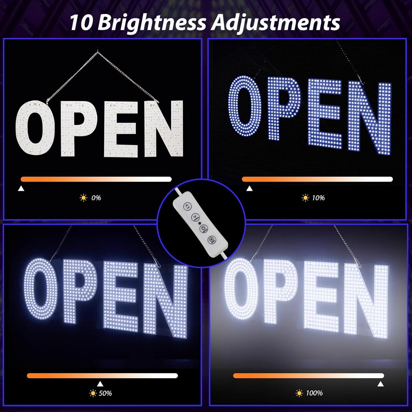 Open Signs for Business, 30"x10" Dimmable Large LED Open Light Up Sign with Hanging Installation for Salon Gym Cafes Store Office Bar Hotel Pubs Cold white