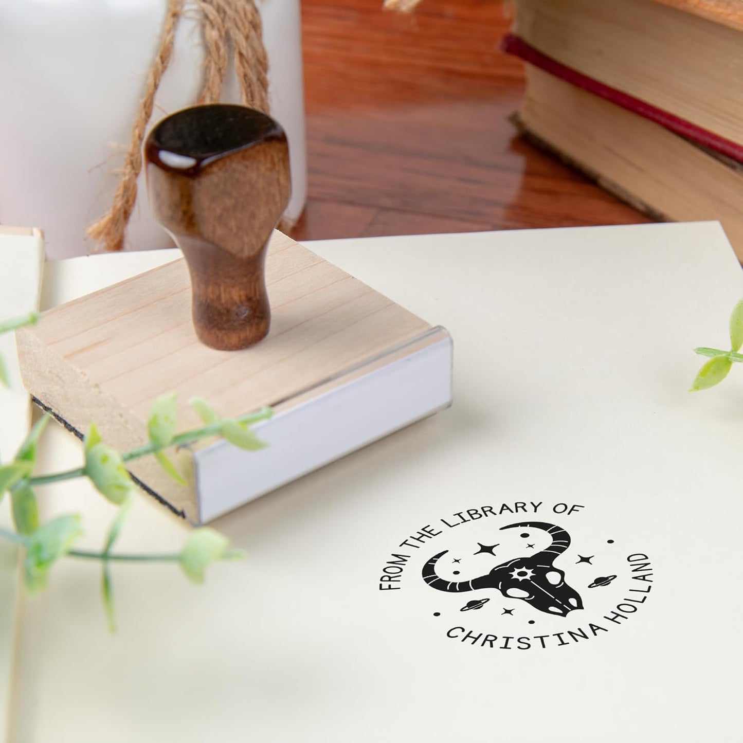 from The Library of Embossers & Stamps for Fantasy Book Readers | Custom Embosser | Custom Stamp | Ex Libris | Elevate Your Fantasy Collection of Stories and Novels (Design 4, Wood Hand Stamp)