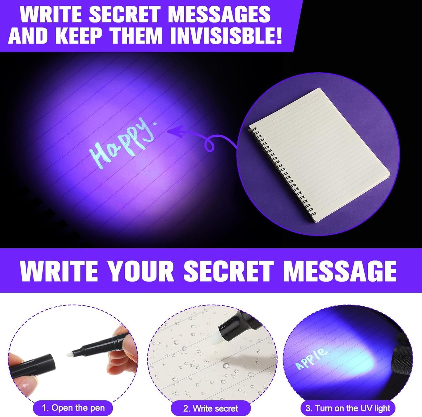 Tegeme 24 Invisible Ink Marker Set 8 Invisible Ink Pen 8 Mini UV Flashlight 8 Magnifying Glasses Blacklight Markers for Halloween Christmas Detective Kit Escape Room Prizes Gift Party Favors