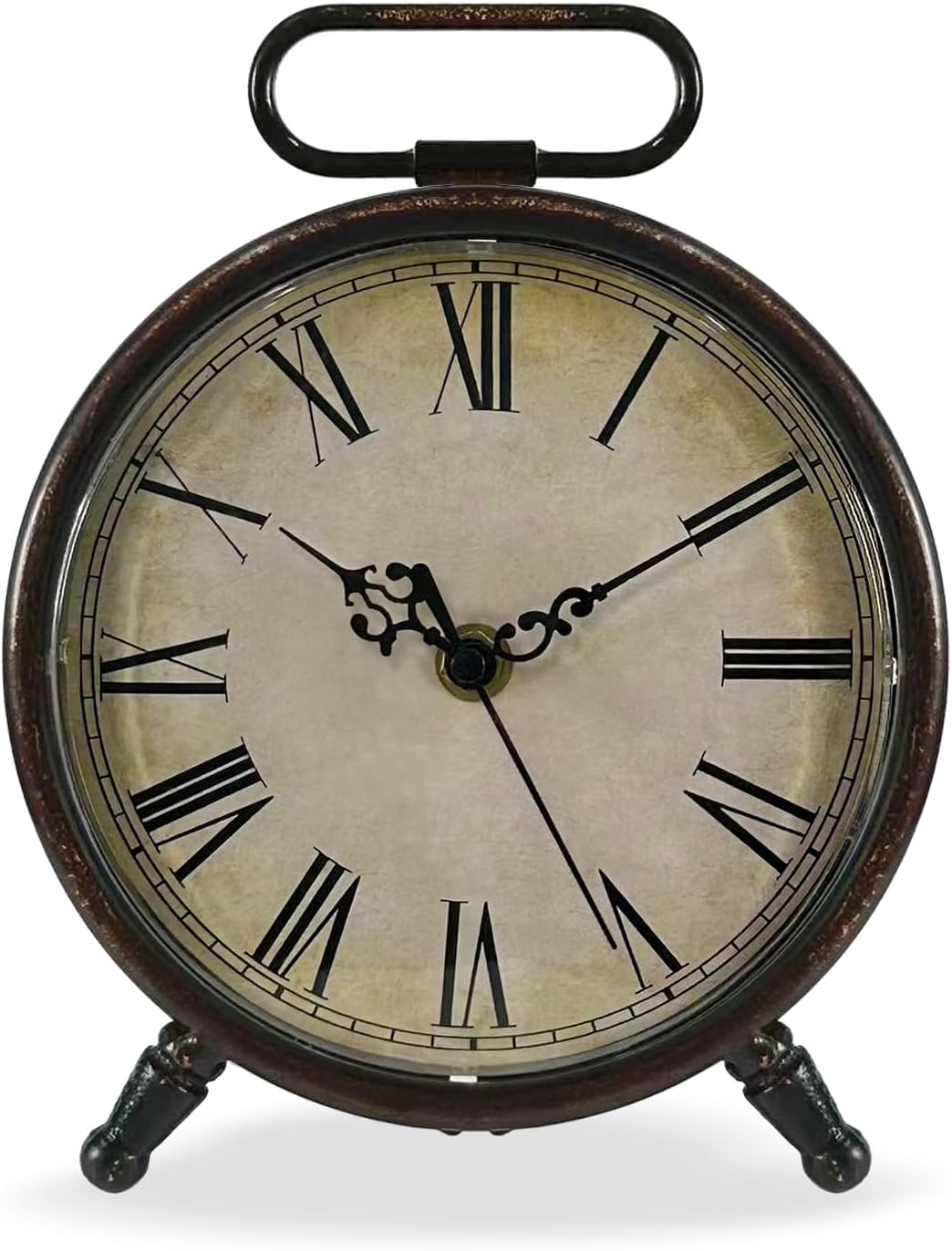 Vintage Desk Clock, 8 Inches Silent Non-Ticking Battery Operated Metal Table Top Clock for Bedroom, Living Room, Office, Shelf Decor (Brown)