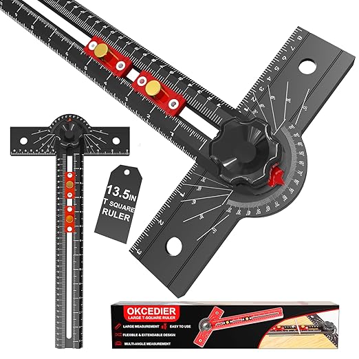 Woodworking T Square Ruler, 13.5 Inch Adjustable Angle 15-165° Measurement Tool by Unknown