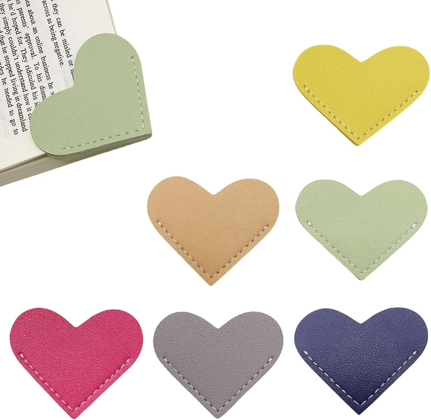 Leather Heart Bookmarks - Winjeto 6 Pieces Cute Corner Page Book Marks for Teachers Students Book Reading Lovers, for School Office Home Supplies (Sweet（6pcs）)