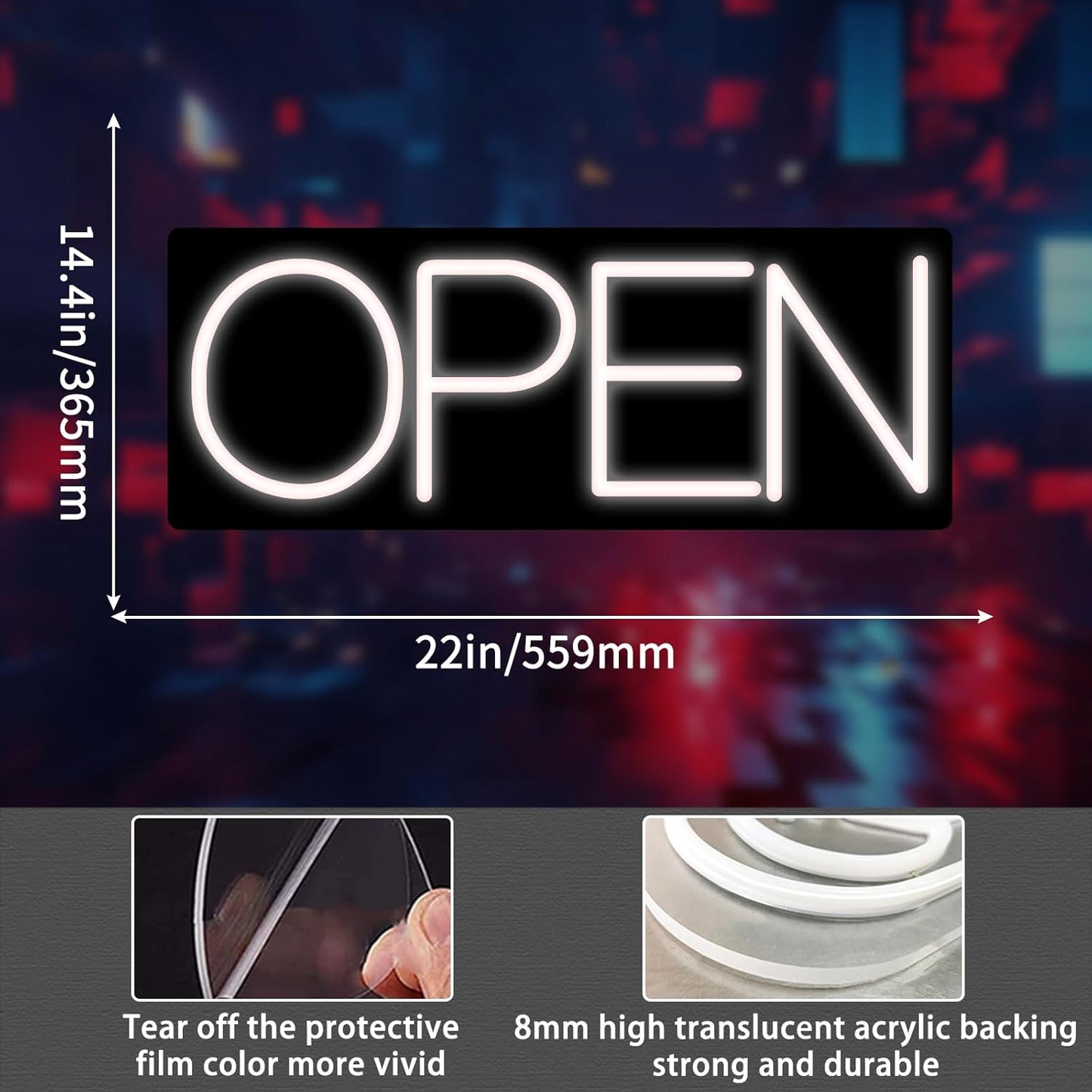 Open Signs for Business, LED Neon Open Sign 22 Inch 12V/2A Ultra Bright Lighted Open Sign Electric Light Up Open Sign for Business Storefront Window Glass Door Retail Shop Store Bar Salon Restaurant White