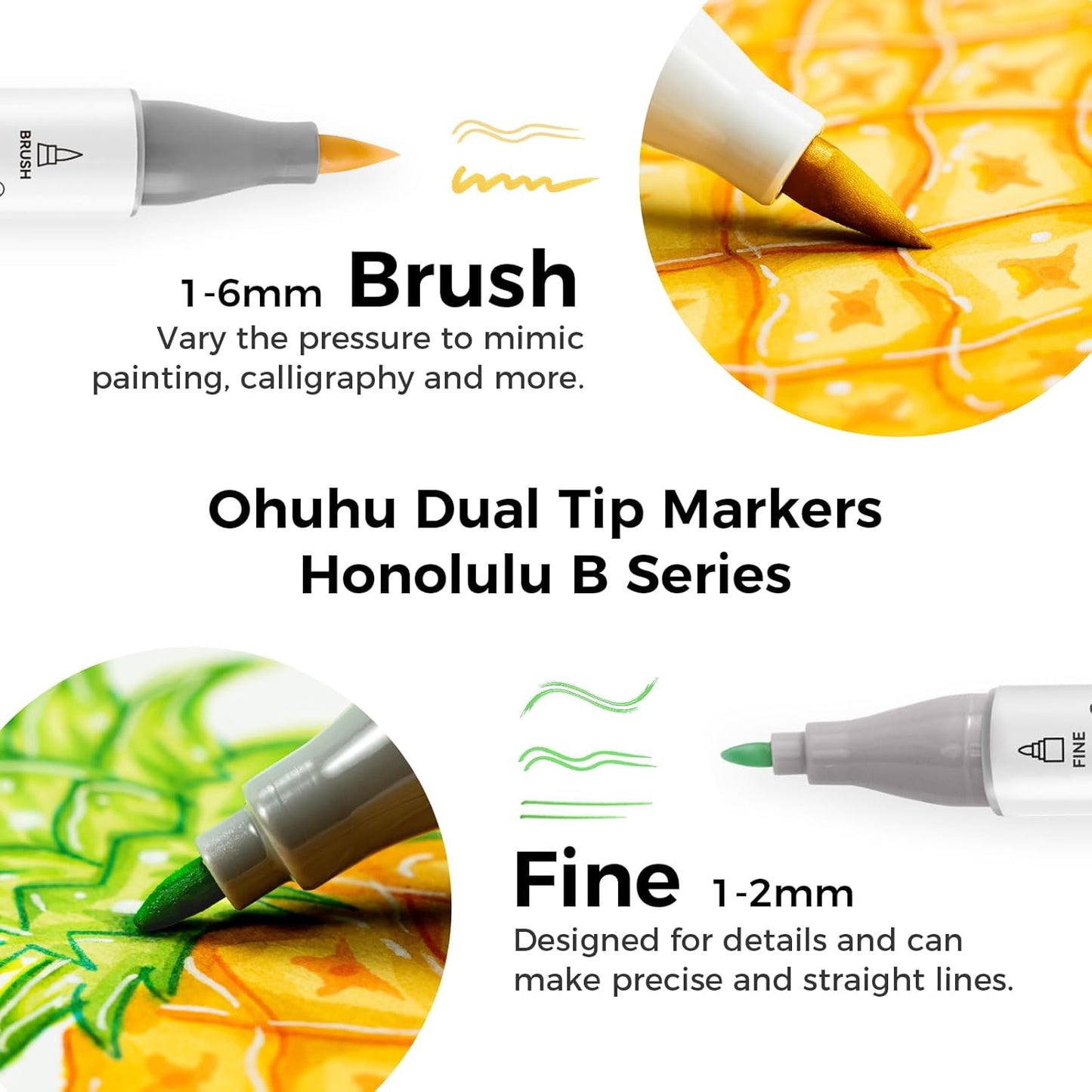Ohuhu Alcohol Based Brush Markers -Double Tipped Art Marker Set for Artists Adults Coloring Sketch Illustration - Brush & Fine Dual Tips - 216 Colors - Honolulu B of Ohuhu Markers - Refillable Ink