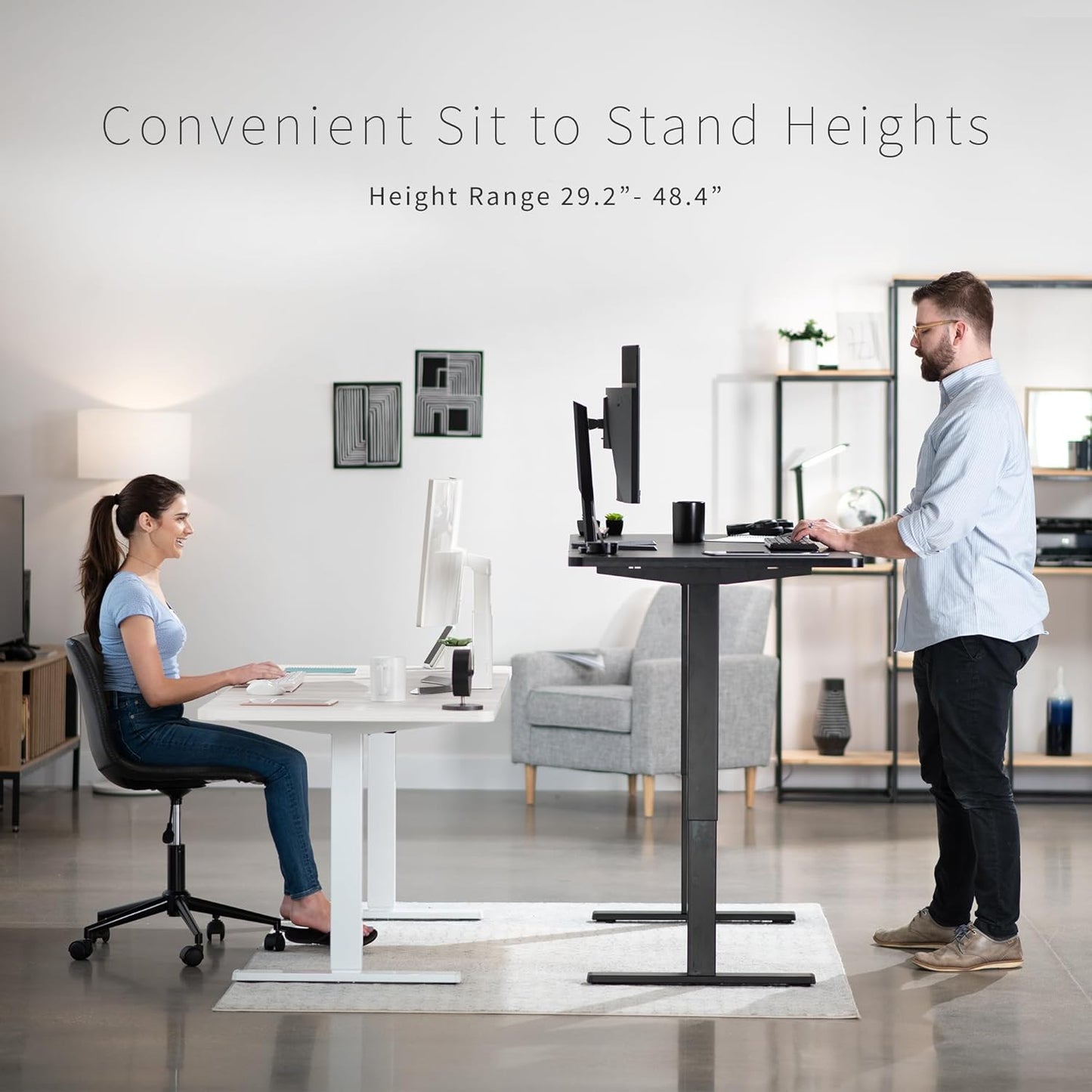 VIVO Electric 60 x 30 in Standing Desk, Memory Height Adjustment, 1B Series, Dark Gray Top White Frame, DESK-KIT-1W6G-30