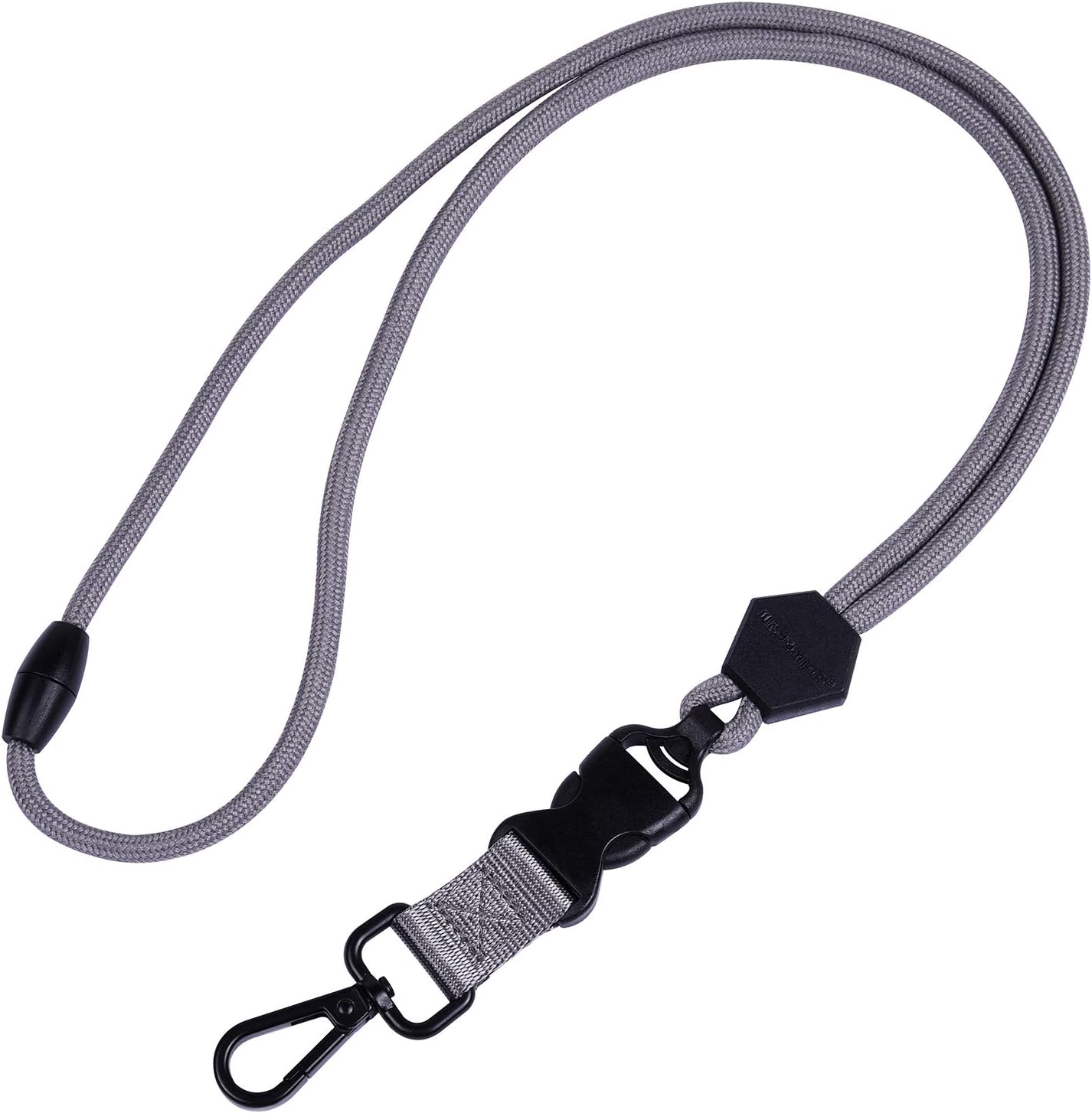 Wisdompro 2 Pack of 23 inch Durable Round Cord Heavy Duty Lanyard with Safety Breakaway Buckle, Detachable Buckle and Metal Hook for ID Card Badge Holder and Keys - Black and Gray