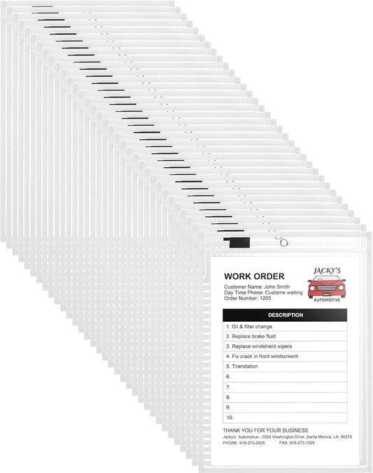 Nezyo Dry Erase Pockets Plastic Job Ticket Holders Shop Holder Order Pockets Clear Sleeves Tickets Folders Plastic Sleeves Paper Teacher Supplies for Classroom(14 x 10 in,White,50 Pcs)