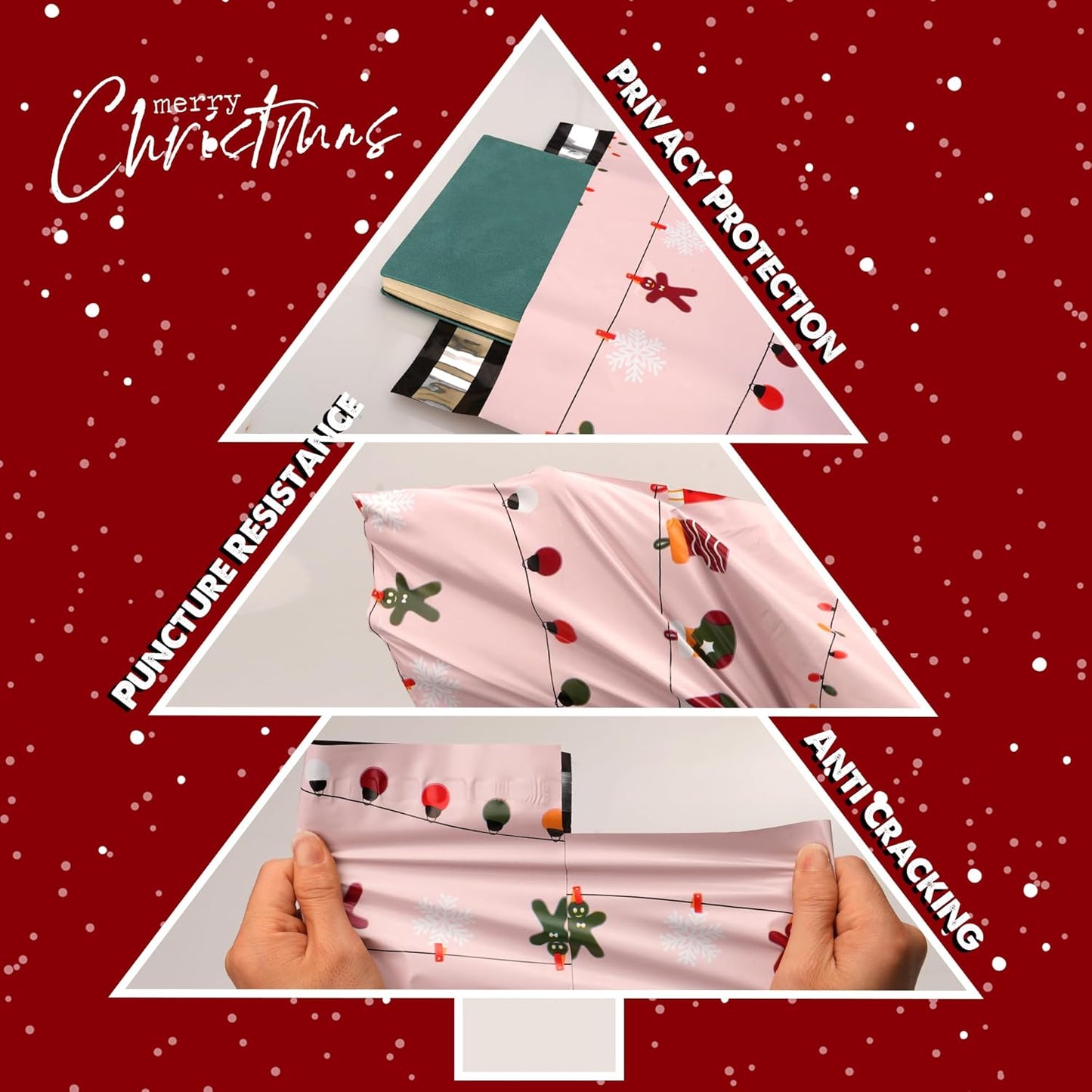 Christmas Poly Mailer 10x13 Inch 25 Pcs, Waterproof Shipping Bags for Clothing, Tear-Resistant Mailier Bags, Strong Mailing Bags with Self-Seal - Christmas Lights Printed