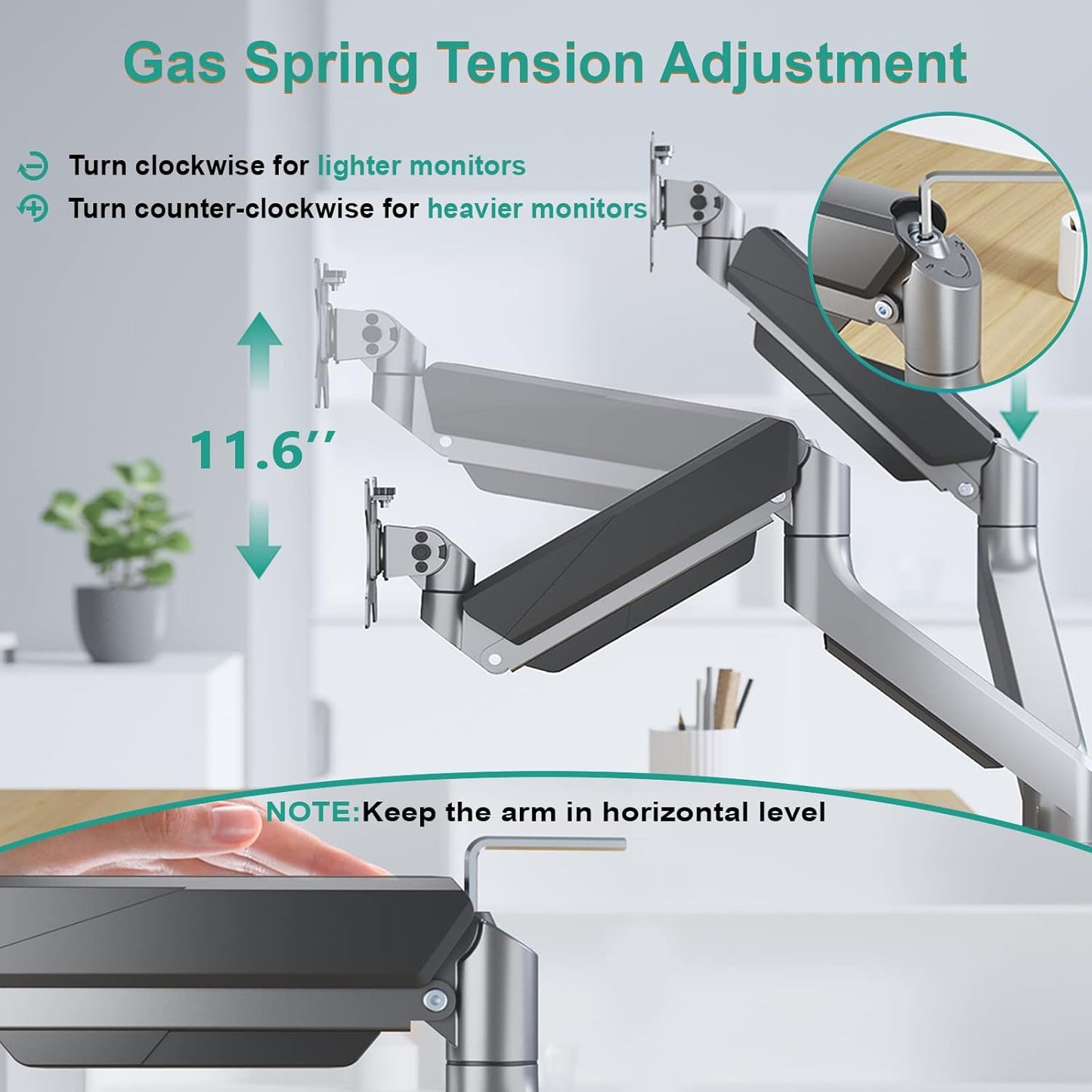 WALI Dual Monitor Mount, Monitor Arms for 2 Monitors, Fully Adjustable Gas Spring, with 2 Easily Accessible USB 3.0 Ports for Display Up to 35 Inch, 33lbs, (GSMU002), Silver