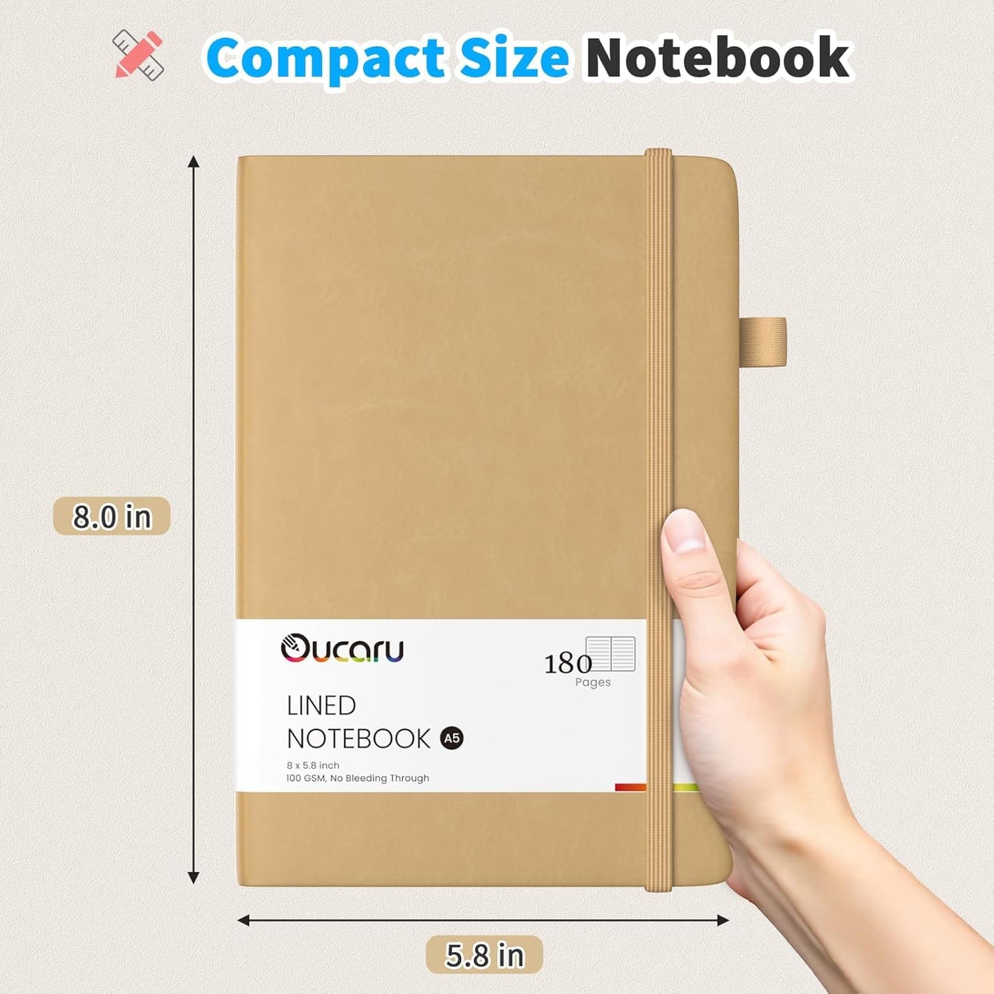Oucaru Lined Journal Notebook, 4 Pack, 180 Pages, A5 Journals for Writing, 100 GSM Thick Paper, Small Notebooks Daily Journal for Women Men Work, Business, School, Travel Supplies