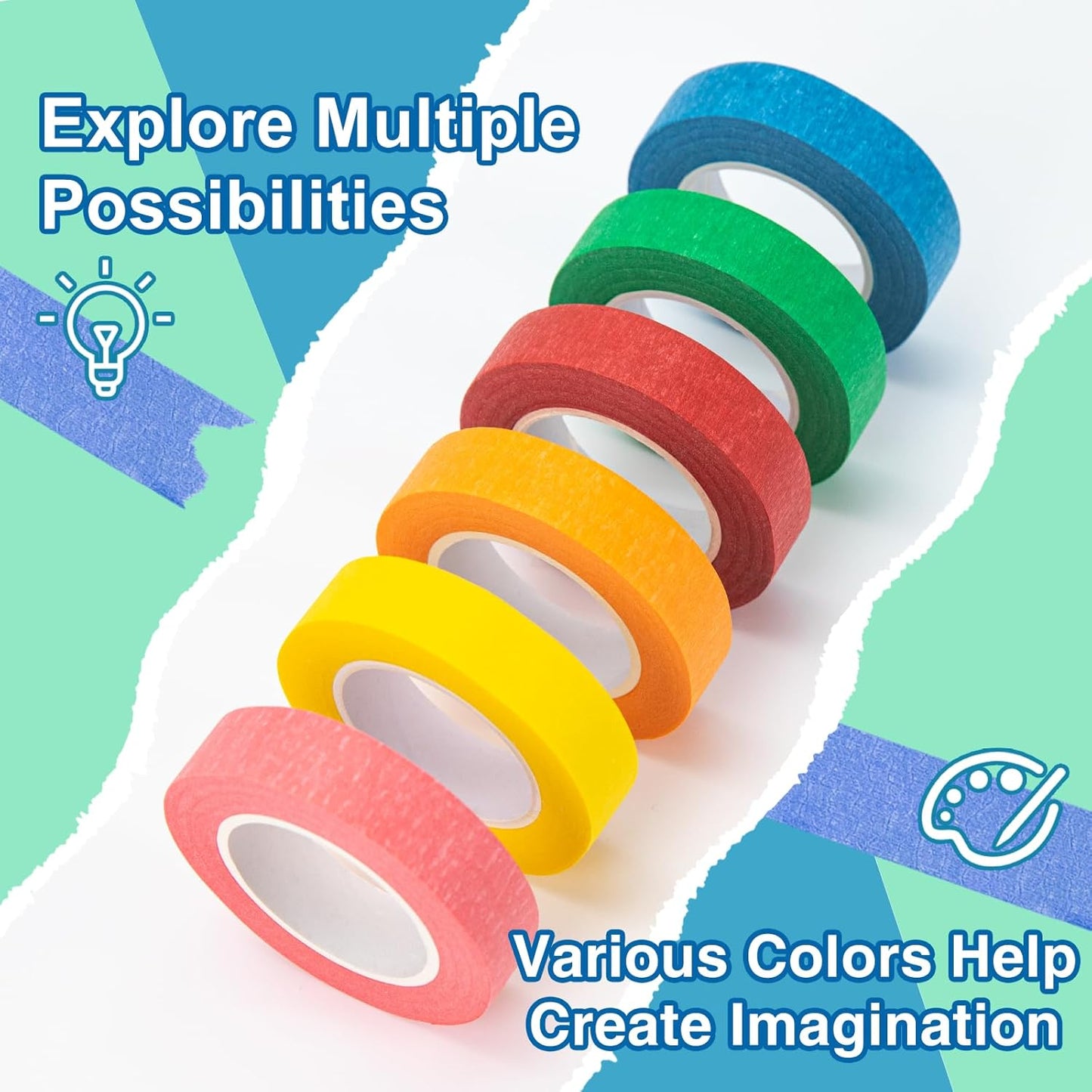 OWLKELA Colored Masking Tape 0.6" x 16 Yard Per Roll, 6 Rolls Rainbow Colors Painting Tapes, Painters Tape, Craft Tape, Labeling Tape, Paper Tape for Crafts & DIY Projects