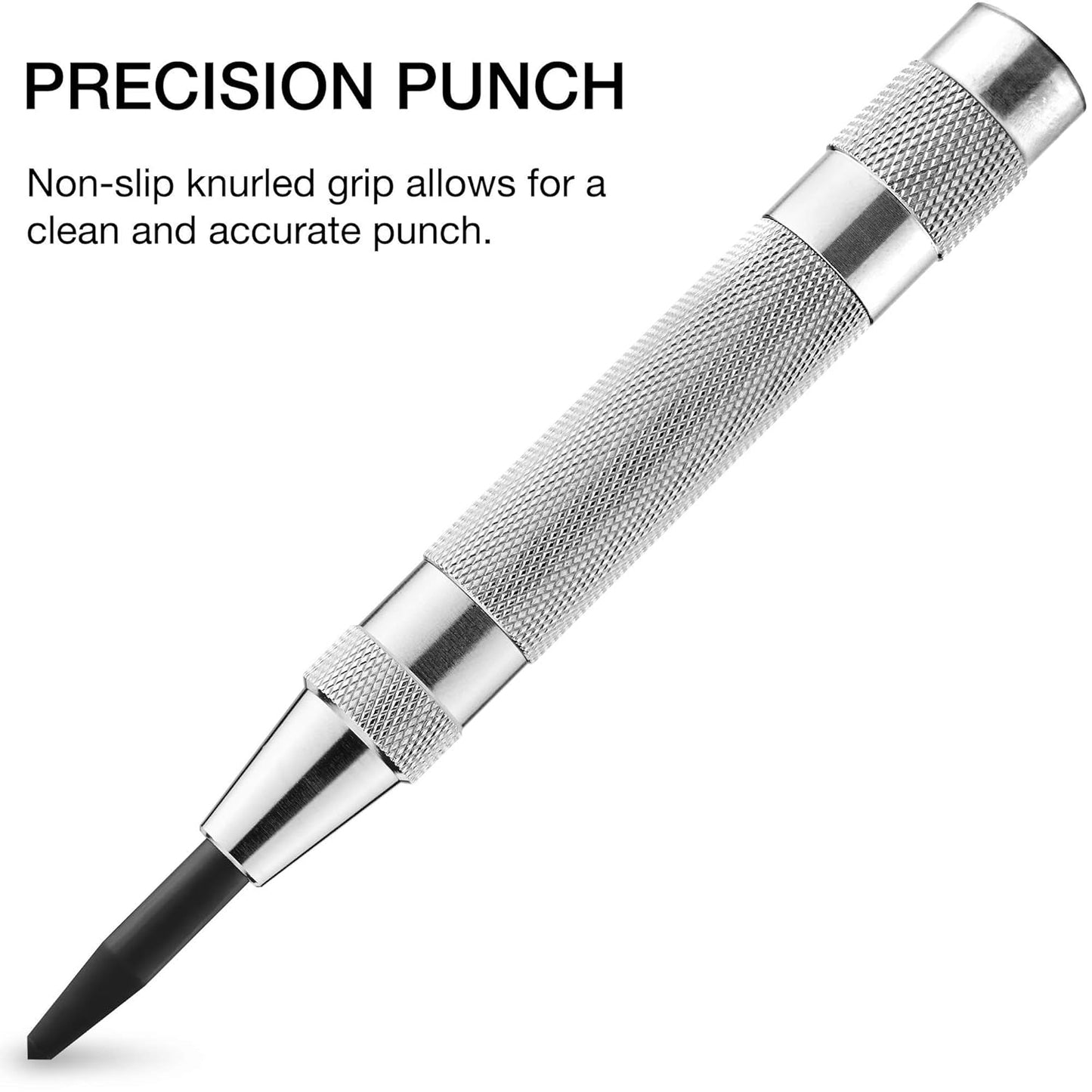 NEIKO 02639A 6-Inch Automatic Center Hole Punch with Adjustable One-Handed Spring Impact, Chrome-Plated Shank, and Premium S2 Steel Tip