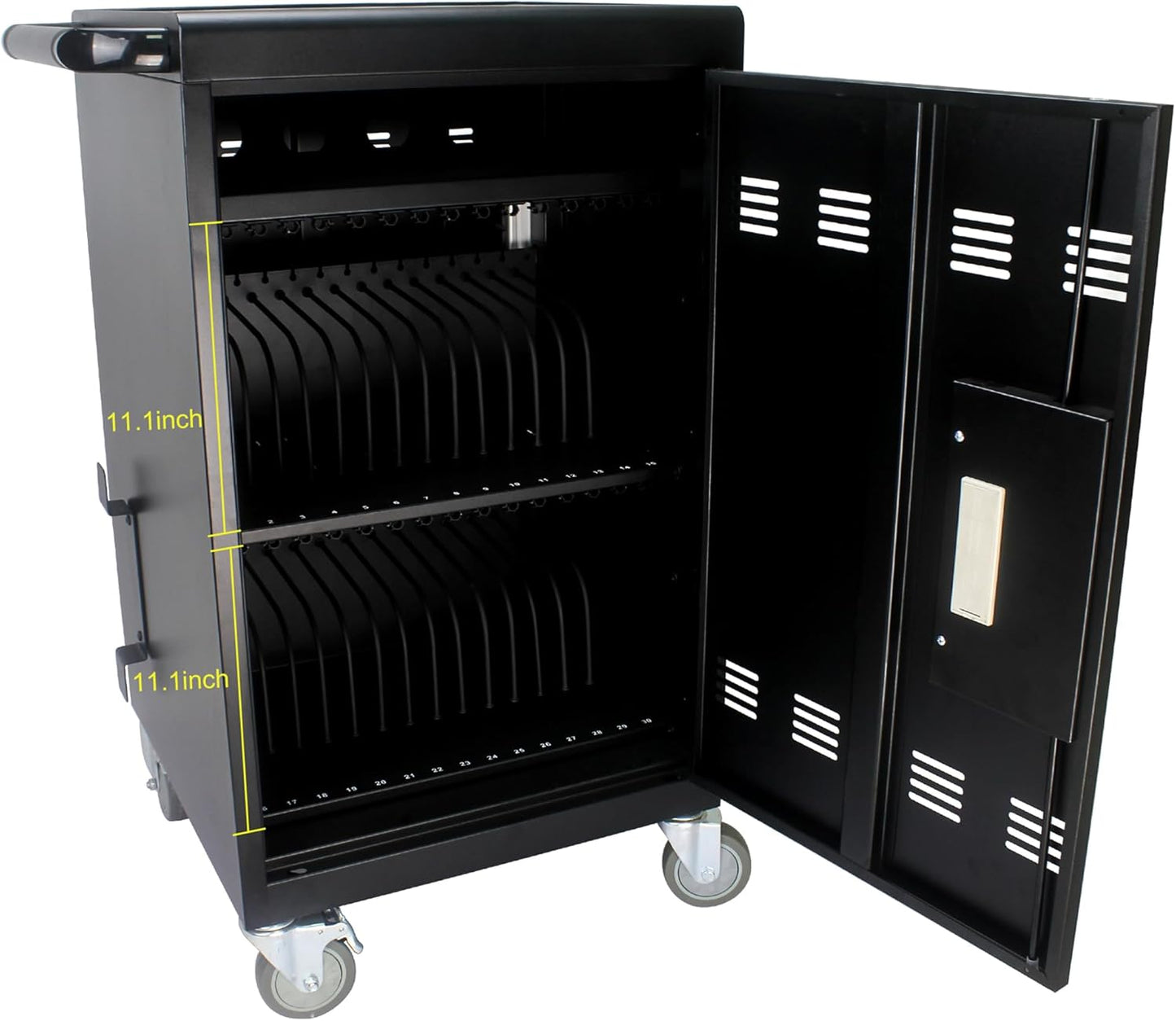 30 Devices Mobile Charging Cart and Cabinet, Laptop Charging Storage Cart, Combination Locks for Front Doors, Easy Cables Manage, Up to 16.3" Screen for Tablets Laptops, Laptop and Chromebook,Black