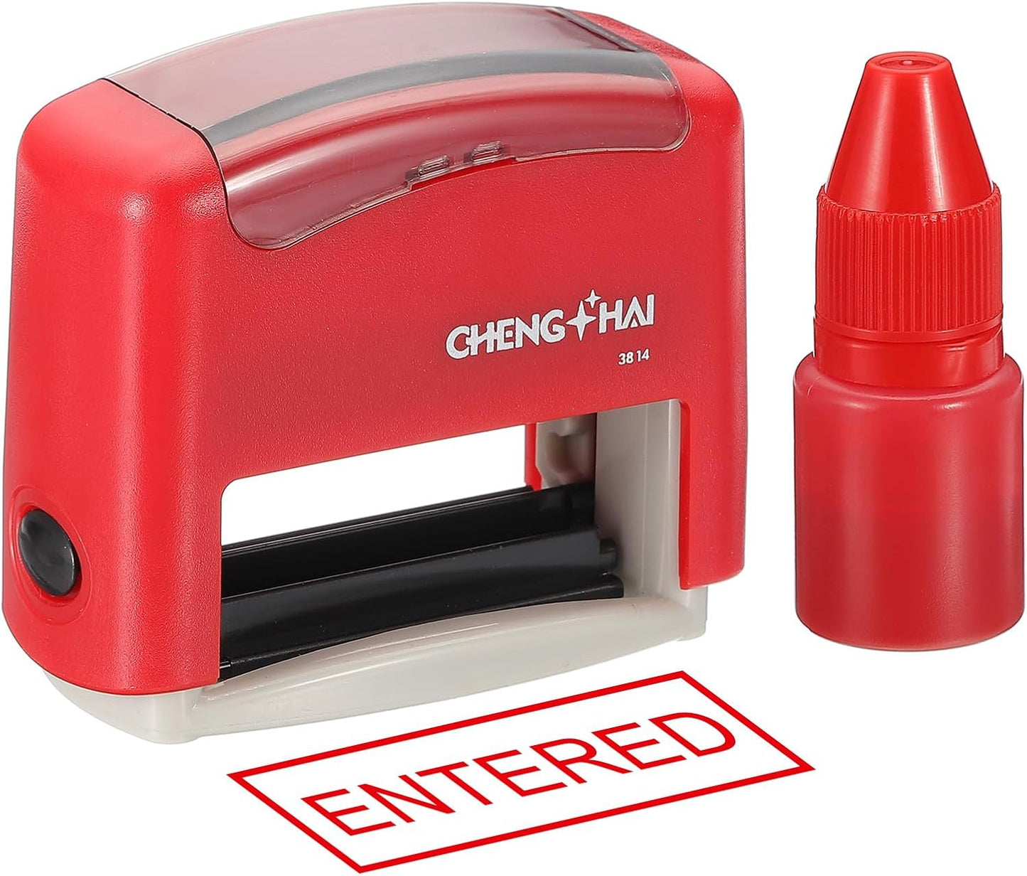YOKIVE Entered Self Inking Rubber Stamp, Office Ink Business Stamp for Office Documents, Paperwork, Warehouse, Label (Red)