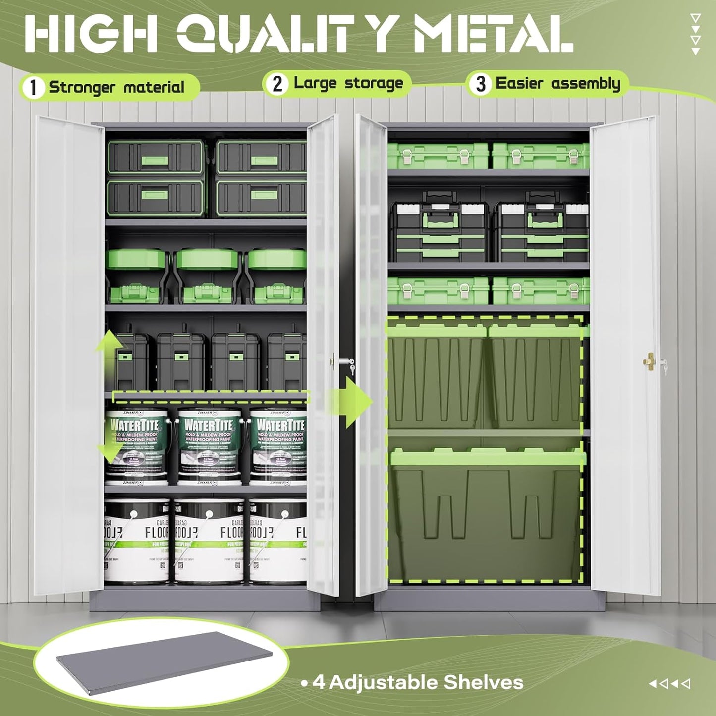SUNCROWN 72" Metal Storage Cabinet - Heavy-Duty Metal Garage Cabinet with 4 Adjustable Shelves & 2 Doors for Tools, Office, Home, Workshop,Grey & White