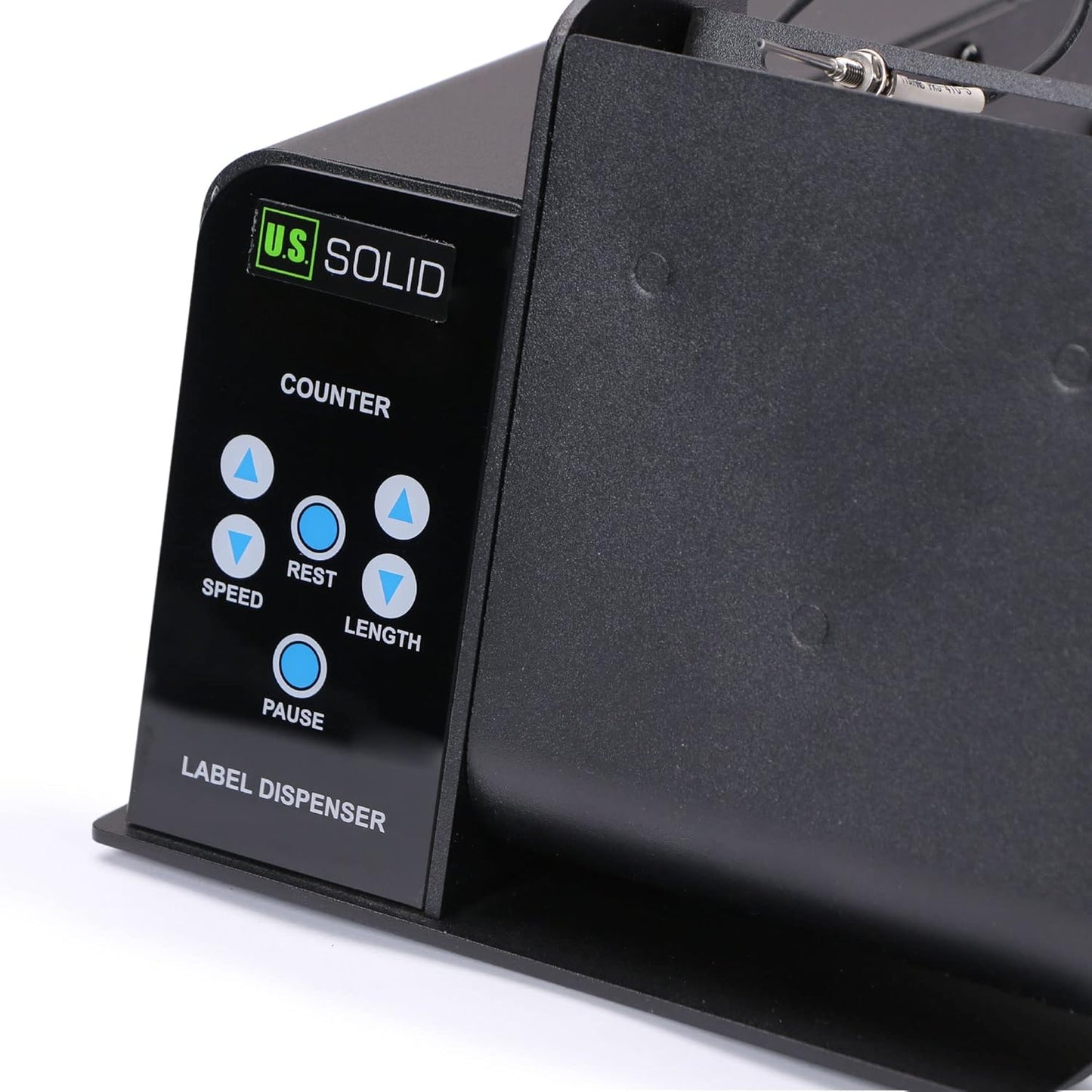 U.S. Solid Automatic Label Dispenser with Fibre Optic Sensor for Transparent and Opaque Labels - Label Width 0.4-4.3 in, Automatic Counting 0-999999 & 9 Level Speed