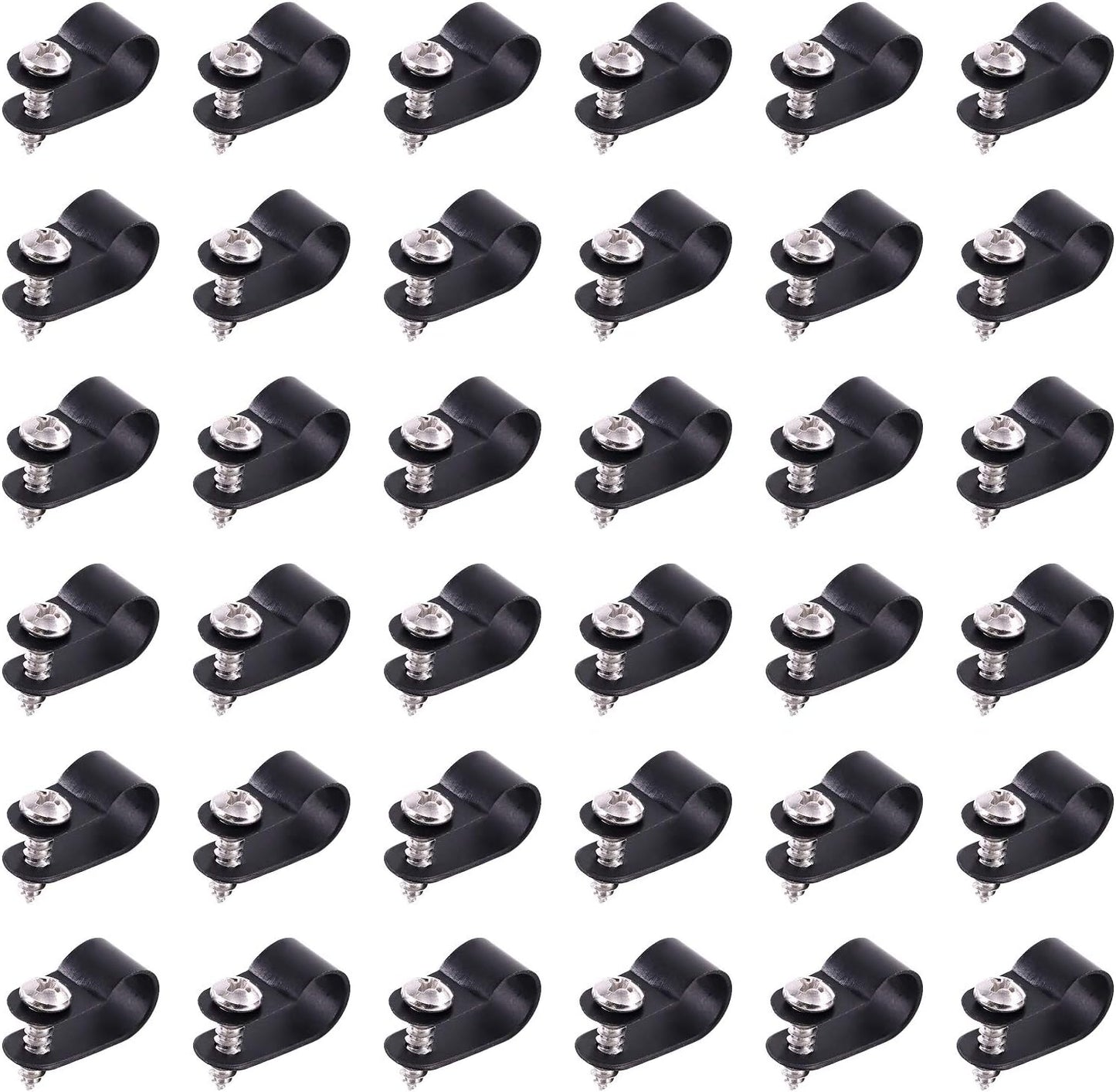 Swpeet 60 Pack Black 3/8 Inch Nylon Plastic R-Type Cable Clips Clamp Kit, Nylon Screw Mounting Cord Fastener Clips with 60 Pack Screws for Wire Management (3/8 Inch, Black)
