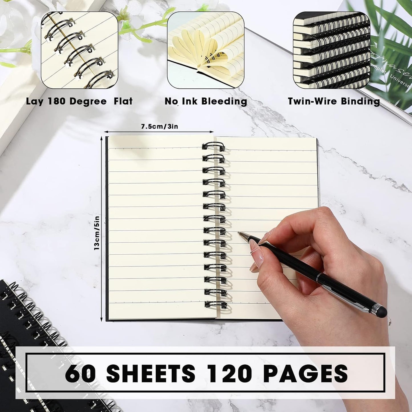 Jutom 100 Pcs Small Spiral Notebooks Memo Pads 3x5 Bulk Small Pocket Notebooks Mini Notepads with Lined Pages Mini Journals for Office Back to School Work Writing Supplies, 120 Pages (Black)