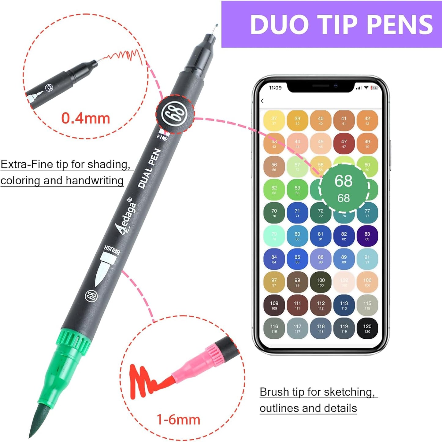 120 Colors Dual Brush Markers, Fine and Brush Tips Numbered Pens with App, for Adults and Kids, Coloring Book Bullet Journaling Note Taking Planner Hand Lettering Calligraphy Drawing Art Supplies Kit