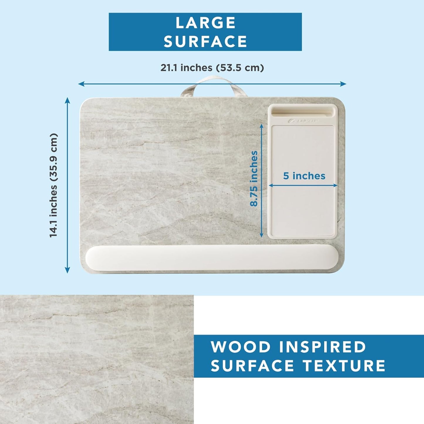 LAPGEAR Home Office Pro Lap Desk with Wrist Rest, Mouse Pad, and Phone Holder - Taj Mahal Marble - Fits up to 15.6 Inch Laptops - Style No. 91601