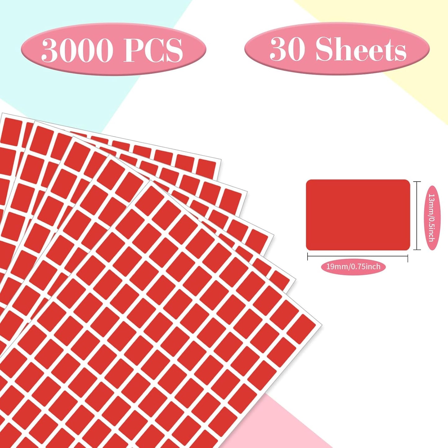 Starboling Color Coding Labels,3000 PCS 1/2" x 3/4" Red Rectangular Colored Labels Stickers,for Garage Sale,Price Tags,File Folder Tabs,and Classroom Organization