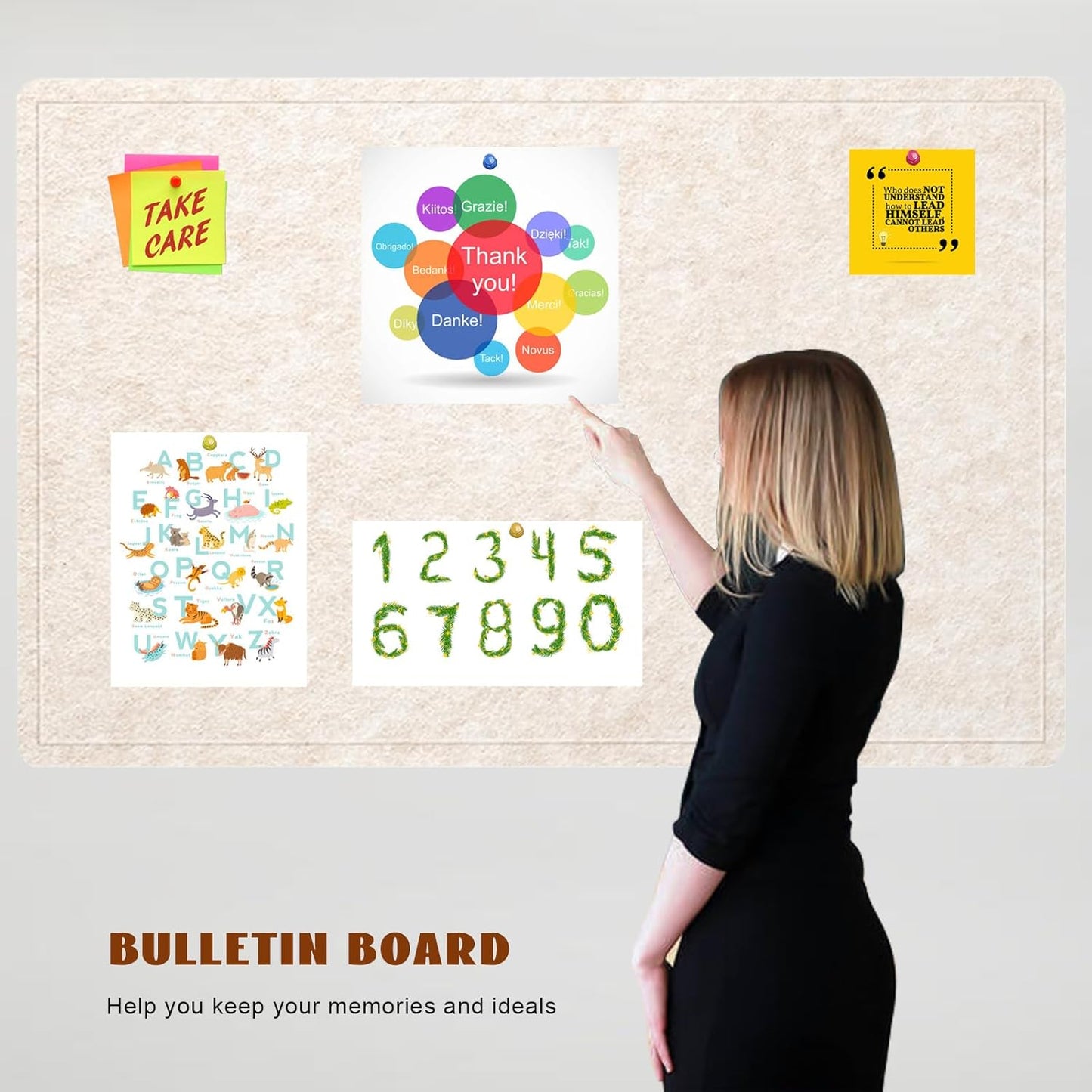 Large Cork Bulletin Board - 60 X 36 Inches With 30 Pushpins, 5' x 3' Pin Board for Walls, Self-Adhesive Felt Vision Board, Foldable Photo Board - Oatmeal