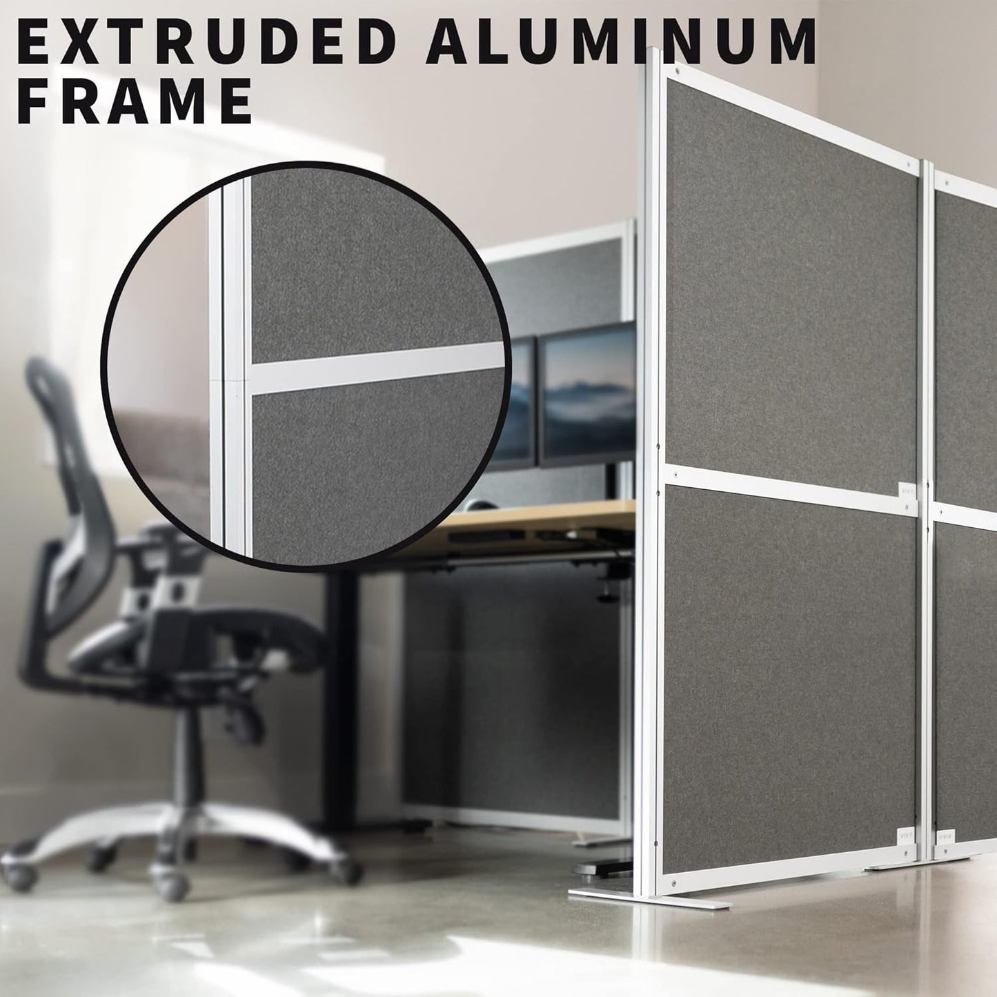 VIVO T-Shape Modular Corner Wall System, 4 Panels, Modern Professional Office Cubicle Dividers, Freestanding Privacy Screen, 66 inches High, Dark Gray, PP-MWS63D-T