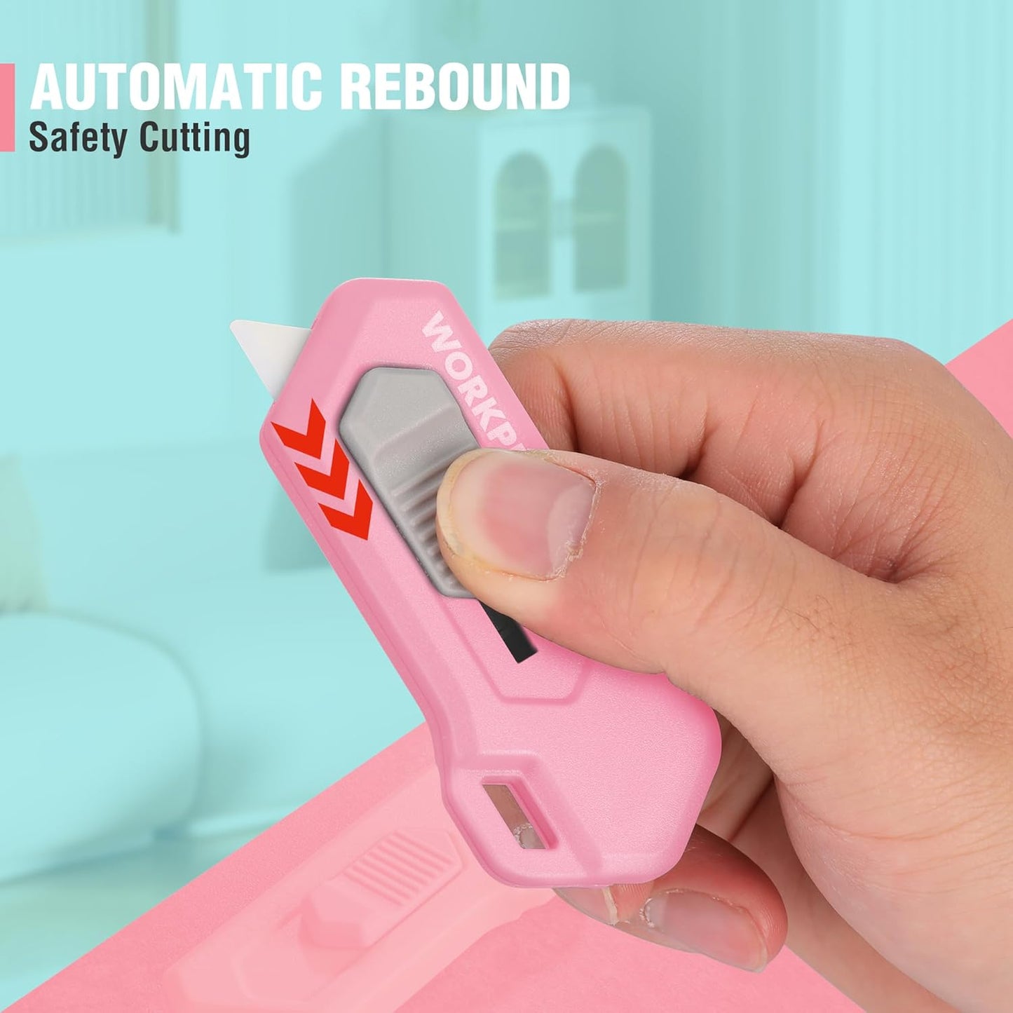 WORKPRO Ceramic Small Safety Box Cutter, Automatic Rebound Mini Letter Opener, Quick Change Retractable Blade Razor Knife, with Extra Blades
