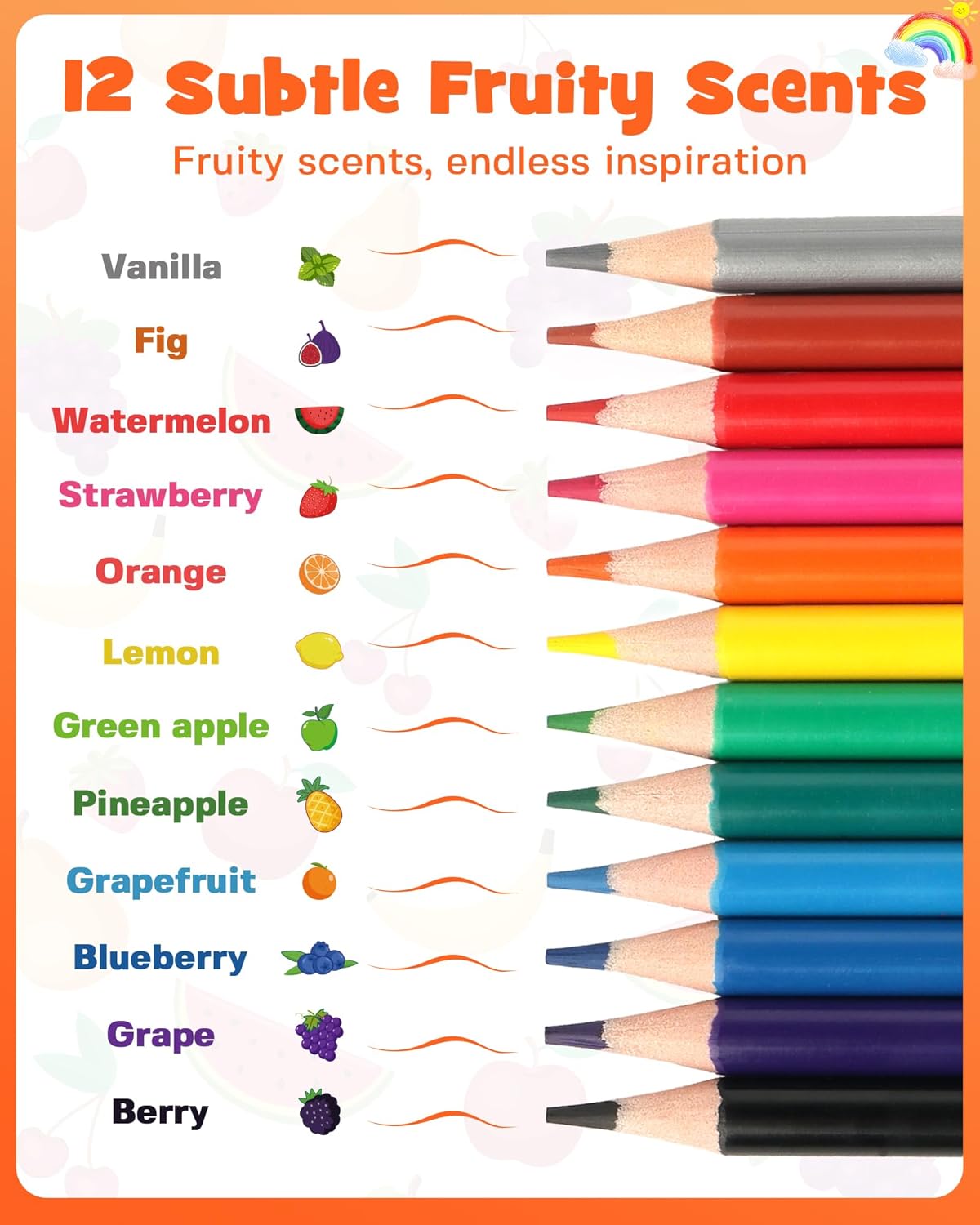D-FantiX 24 Pack Fruit Scented Colored Pencils Bulk, 288 Count Pre-Sharpened Coloring Pencils Sets for Kids Students, Ideal Gifts for Classroom Prizes, Donations, Party Favors, Back to School Supplies