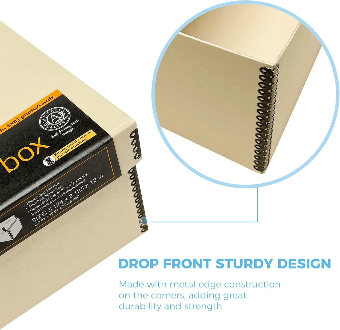 Lineco Photo Card Box, Museum-Quality Archival Storage, Acid-Free with Removable Lid, Bulk Storage for Negatives, Prints, Films, Photos, Snapshot, 5x8x12 Inches, Tan, 2 Pack