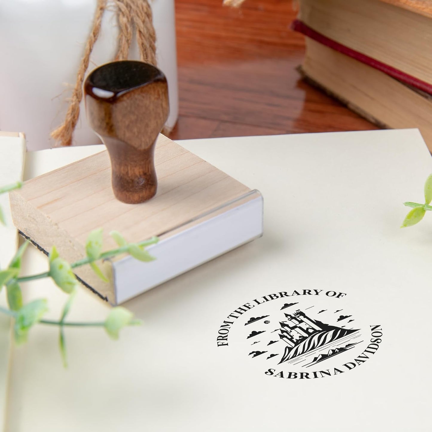 from The Library of Embossers & Stamps for Fantasy Book Readers | Custom Embosser | Custom Stamp | Ex Libris | Elevate Your Fantasy Collection of Stories and Novels (Design 2, Wood Hand Stamp)