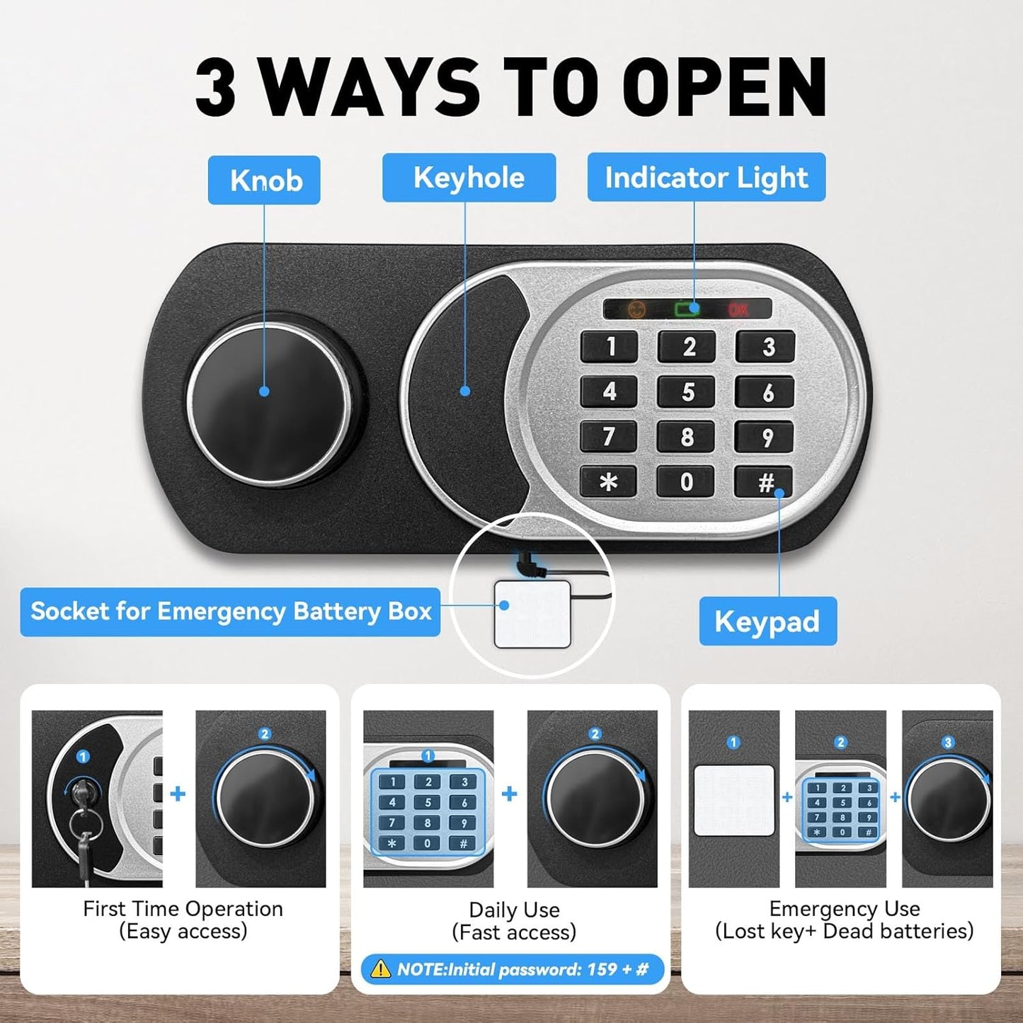 4.2 Cuft Large Safe Box with Fireproof Waterproof Bag, Safes for Home Documents, Anti-Theft Safety Box With Digital Keypad, Smart Alert System, Spare Keys, Personal Safe for Cash Money