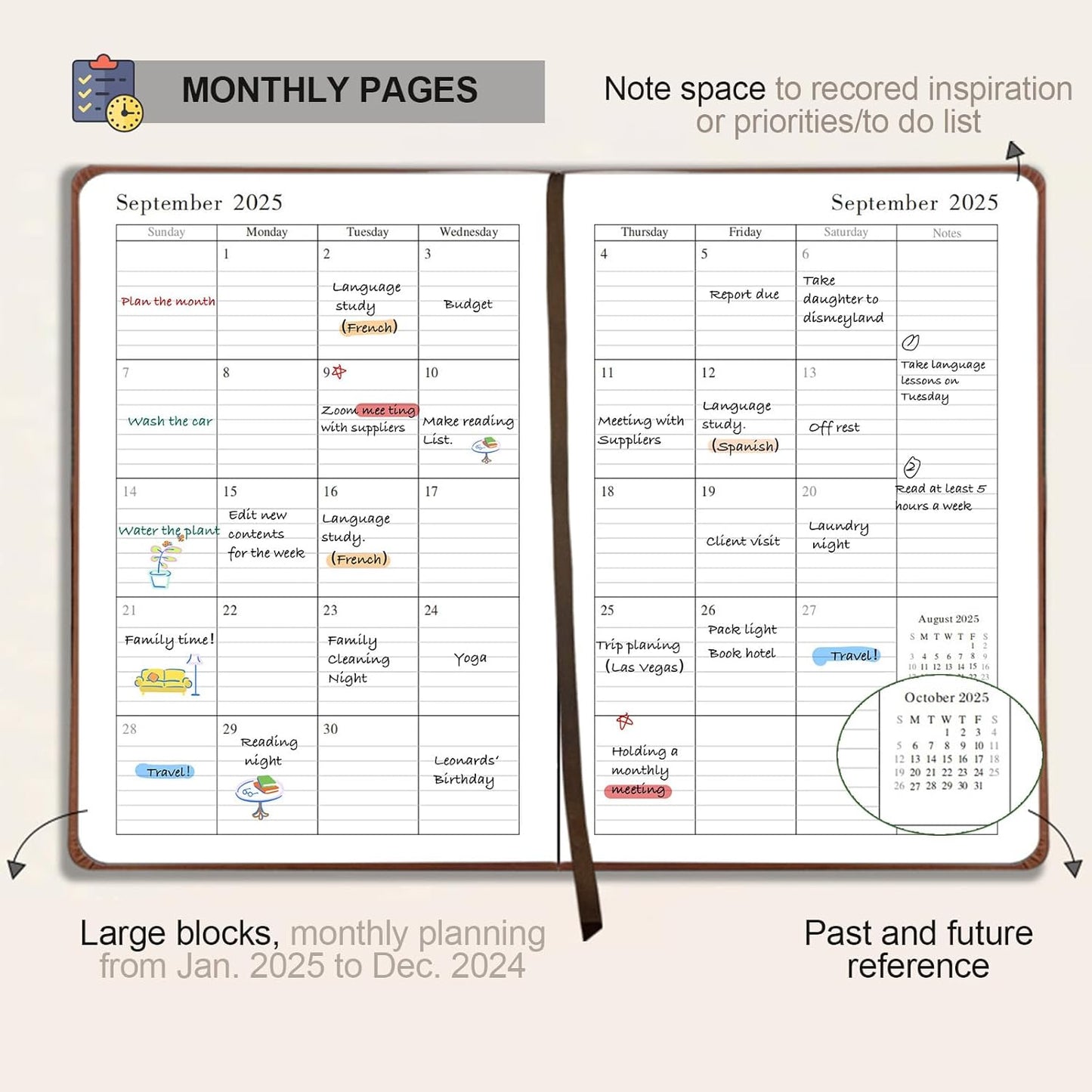 Daily Planner 2025-2026 （8.5"x5.8"）One Day Per Page, Academic Planner July 2025 to June 2026, Agenda 2025 2026, Appointment Calendar Book with Faux Leather Cover (Blue)