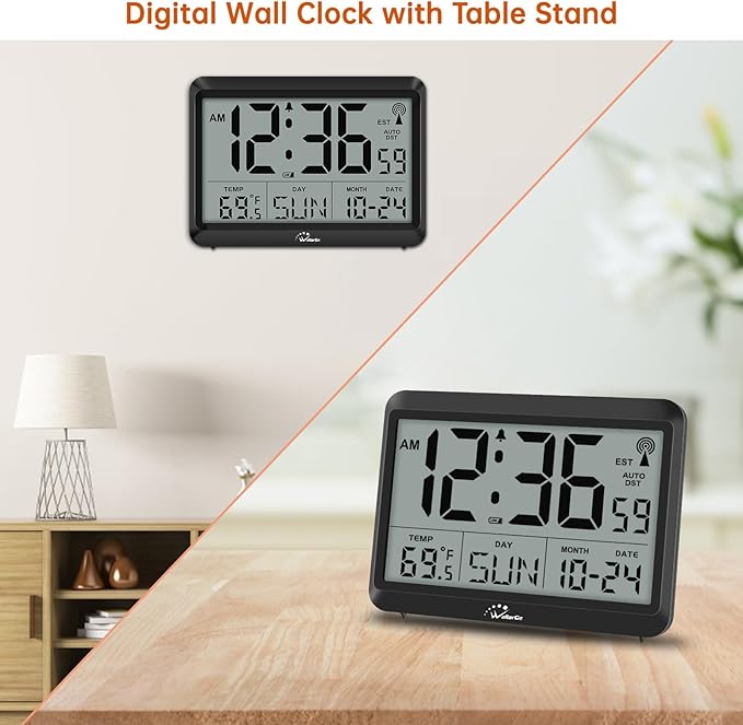 WallarGe Atomic Digital Wall Clock Battery Operated, Self-Setting, Large Display - Image 7