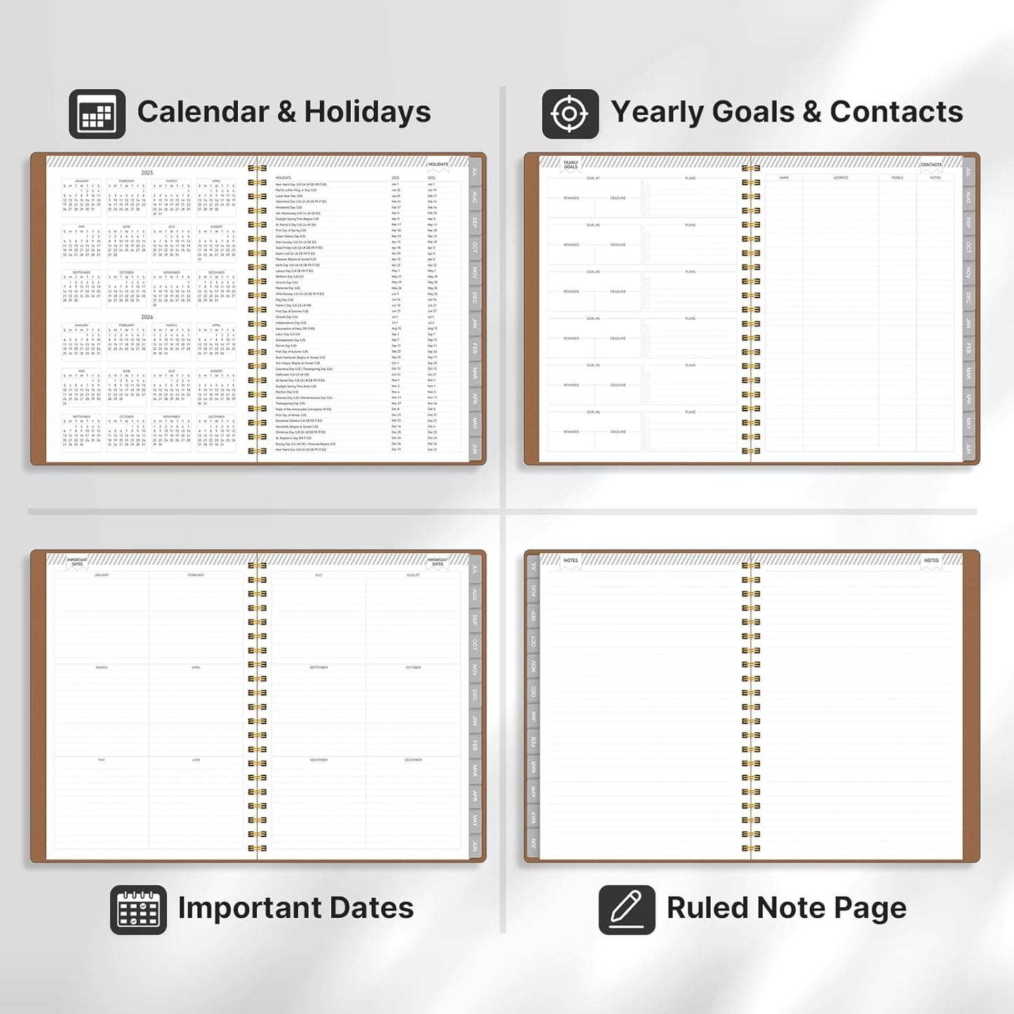 GETINK Appointment Book 2025-2026 Weekly Daily Hourly Planner 8.5"x11" Spiral Bound, Jul. 2025 - Jun. 2026, Laredule Appointment Planner 2025 with 15-Minute Increments, Flexible Cover, Gold