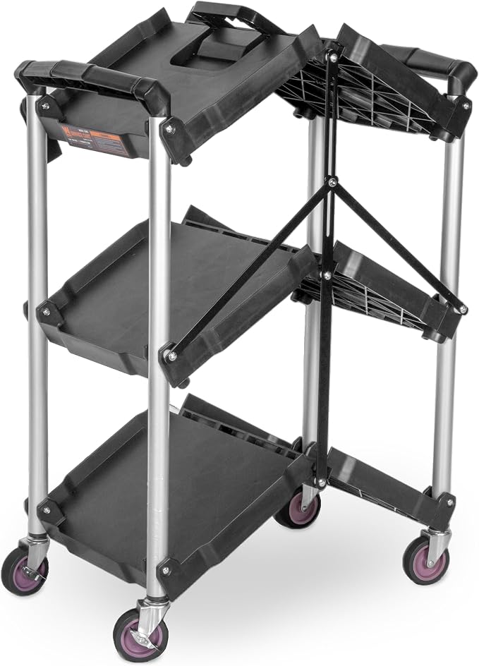 Wen Compact Foldable Service Utility Cart, Three Tier - Image 2