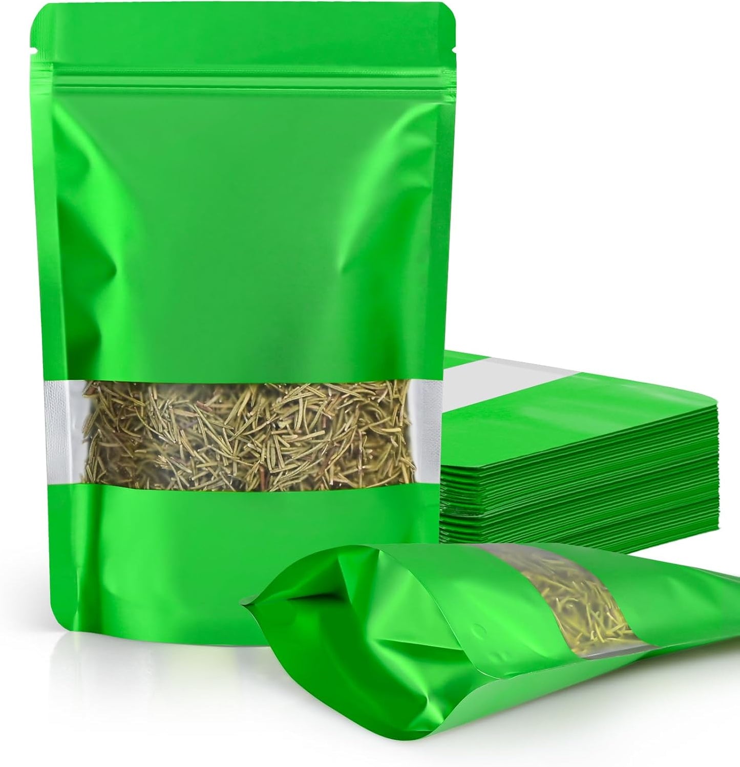 FireKylin 100 Pack Smell Proof Bags 5.5" x 7.8", Resealable Bags with Matte Window, Foil Pouch Stand Up Sealable Bags for Packaging（Green）
