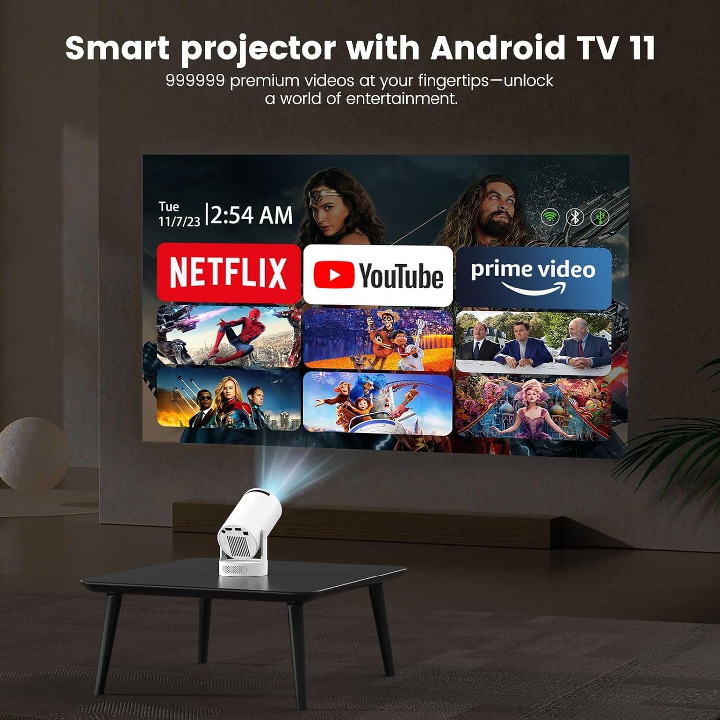 【Electric Focus】Mini Projector, Support 4K 1080P, 210 ANSI Portable Projector with WiFi and Bluetooth, Auto Keystone Correction Video Projector, Compatible with Smartphone,TV Stick,Laptop