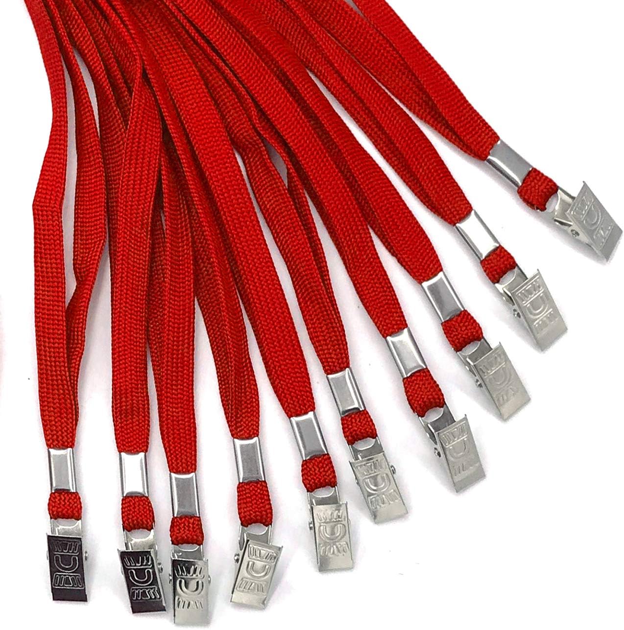 Beebel Lanyard 100 Pack Red Badge Lanyards Flat Lanyards Round 32" with Badge Clip