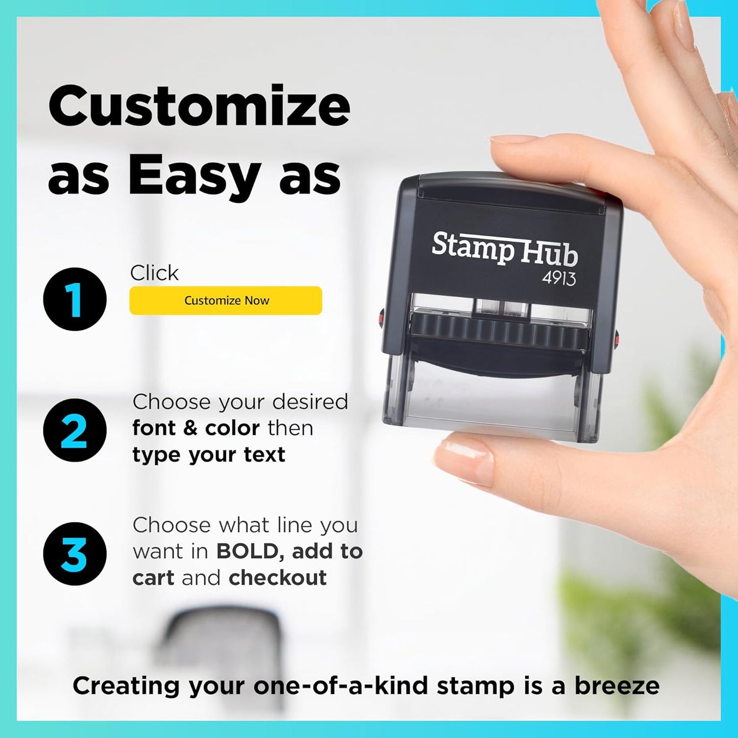 Self Inking Personalized Stamp - 1 Line Custom Stamp, Customizable Office Name Stamp, Ink Stamps for Business - Easy to Change Ink Cartridge, Multiple Ink Color Options - Large