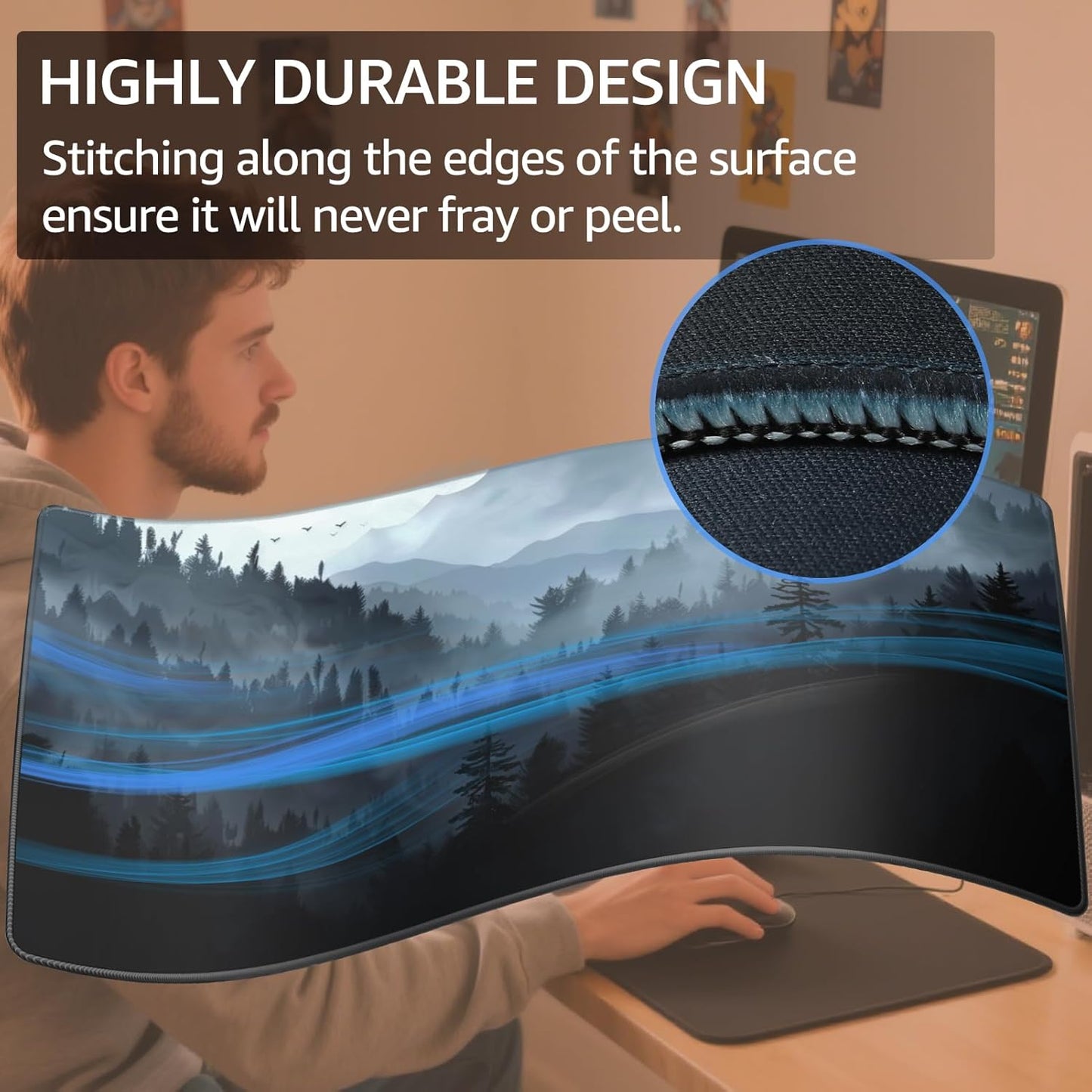 KTRIO Large Gaming Mouse Pad with Stitched Edges, Extended Mousepad with Superior Micro-Weave Cloth, Non-Slip Base, Water Resist Keyboard Pad for Gamer, Office & Home, 31.5x15.7in, Cloud Forest
