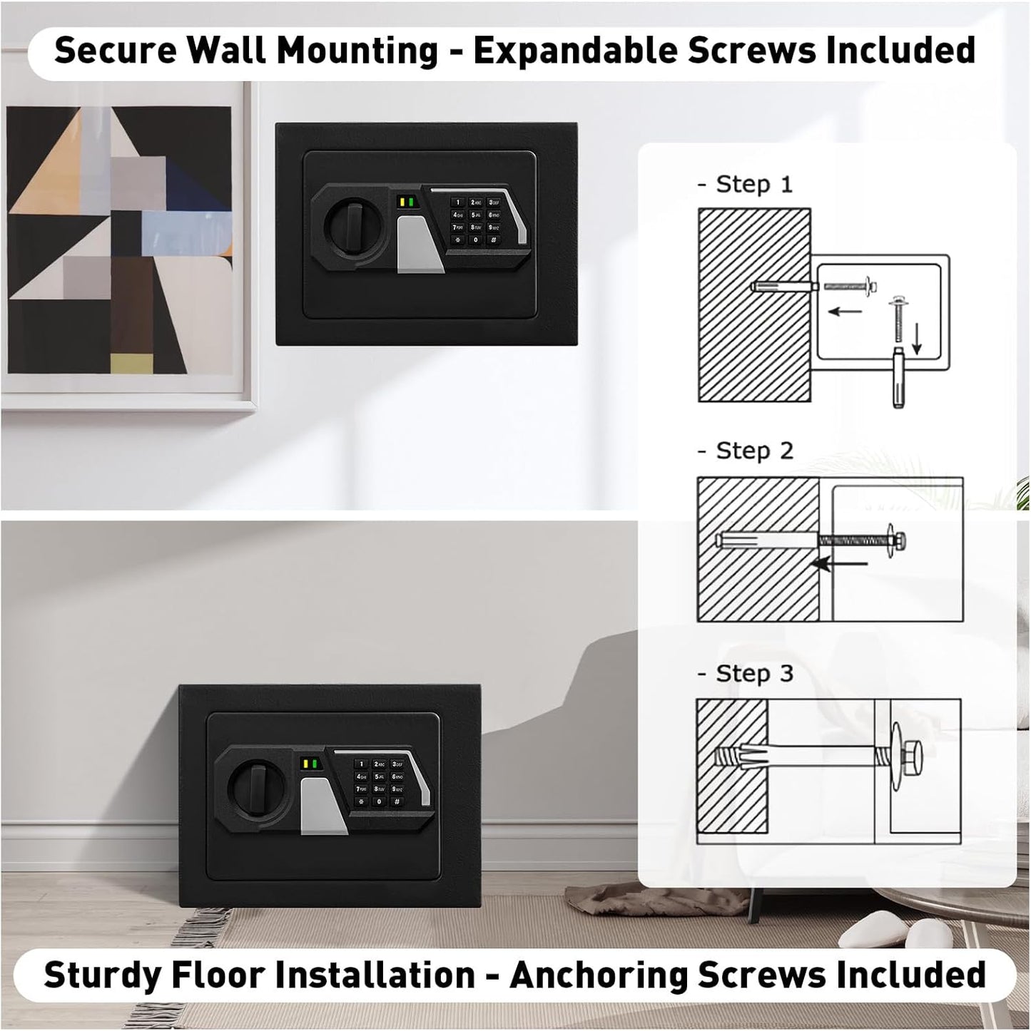 TOTOY Small Personal Safe Box 0.5 Cu Ft- Electronic Digital Security Safe Steel Construction Hidden with Key Lock, Wall or Cabinet Safety Box for Home Office Hotel Business Jewelry Gun Cash Money