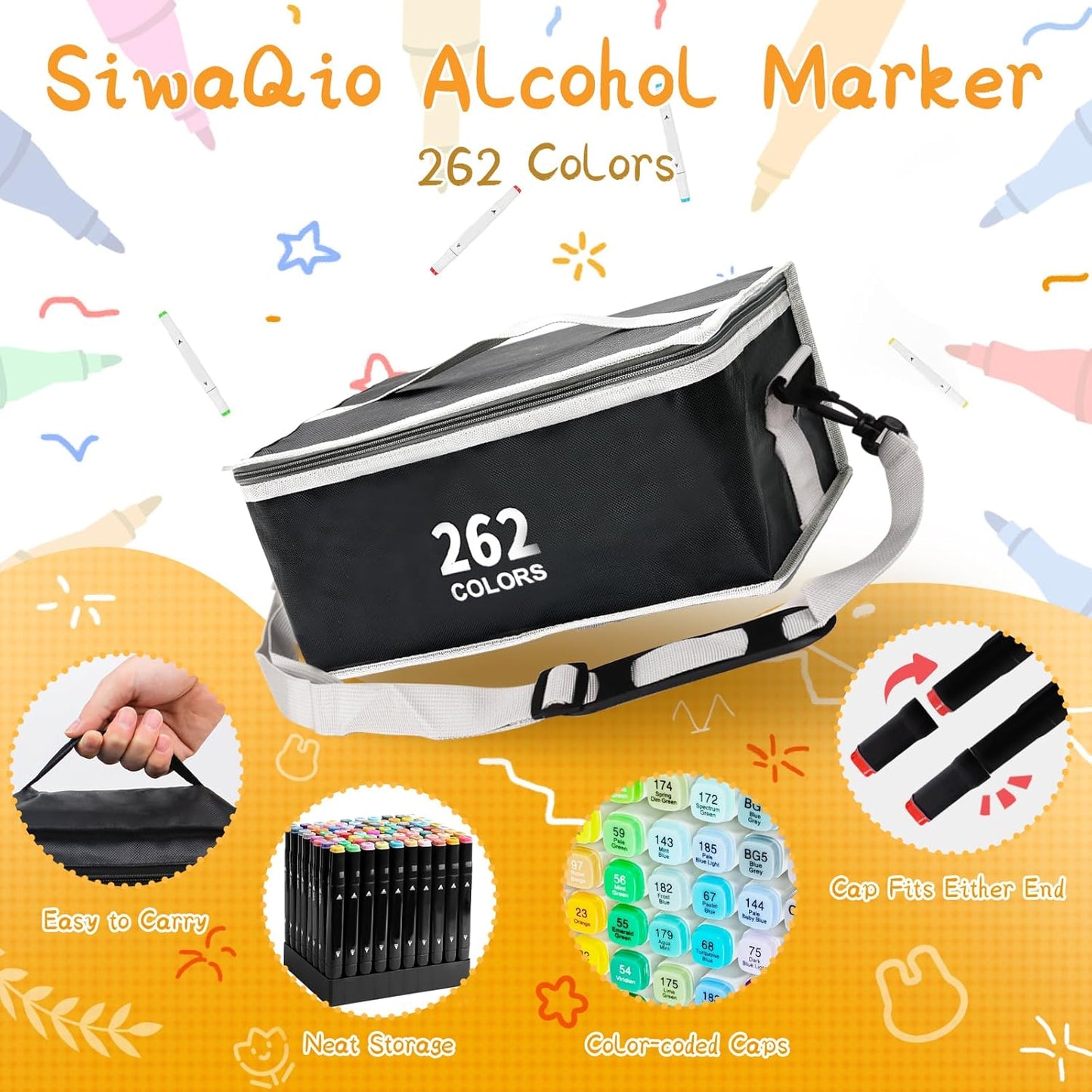 Alcohol Markers with APP, 262 Colors Dual Tip Art Marker for Adults Coloring Books, Alcohol Based Illustration Markers Set for Adult Artist Drawing Sketching Painting Lettering Cards