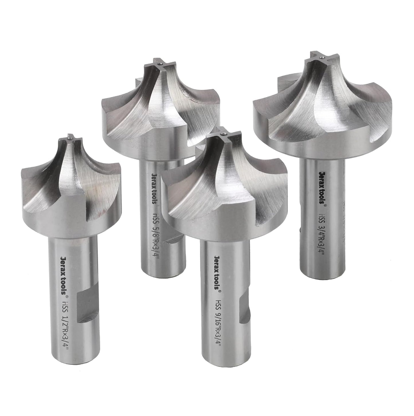 Corner Rounding End Mill Set, H.S.S. 4 Pcs Size from 1/2" to 3/4" Milling Cutter