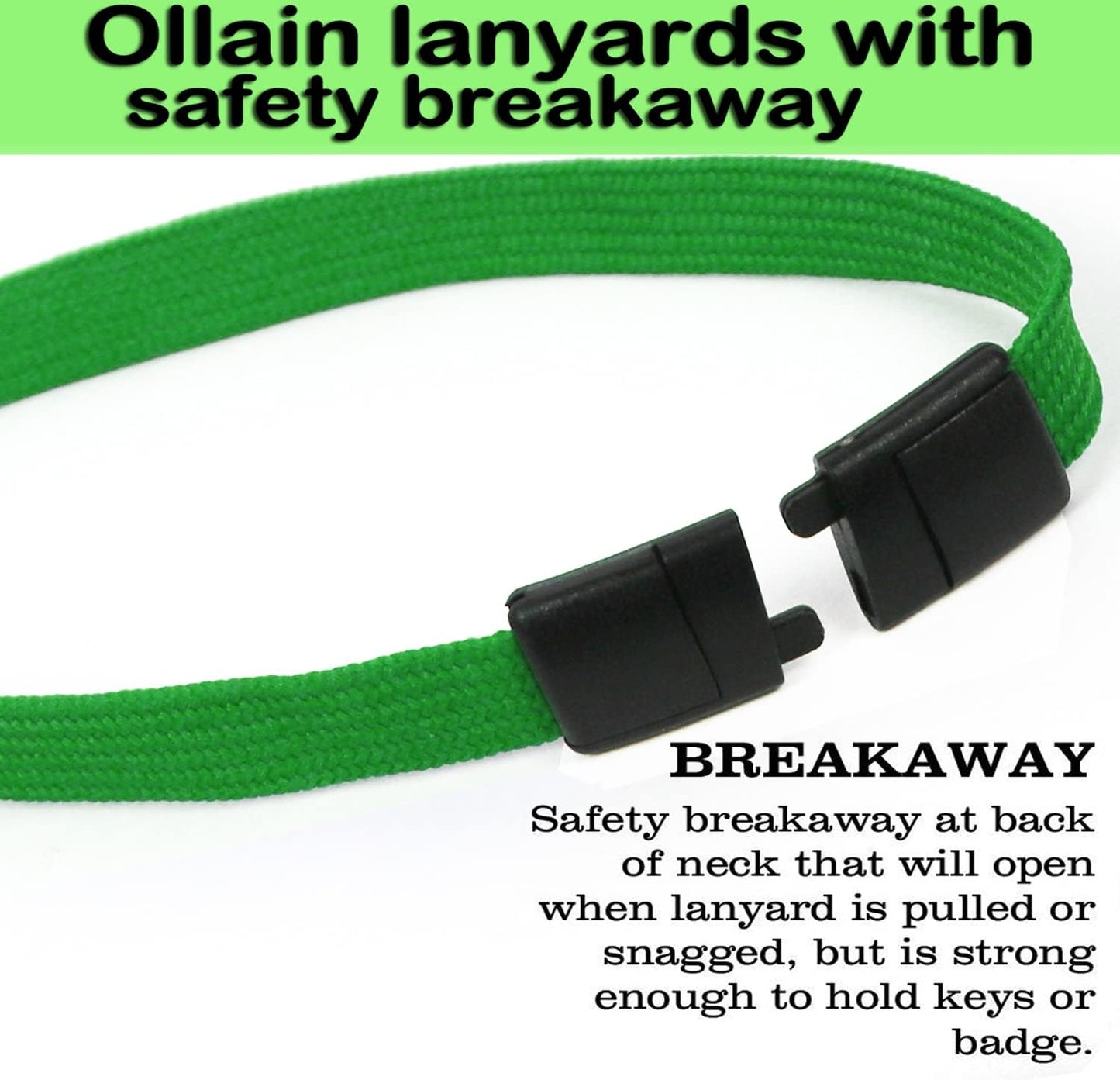 Ollain Lanyard with Safety Breakaway Buckle 50 Pack Lanyards Badge Clip Bulk Flat Lanyards for Id Badges Name tag (Green)