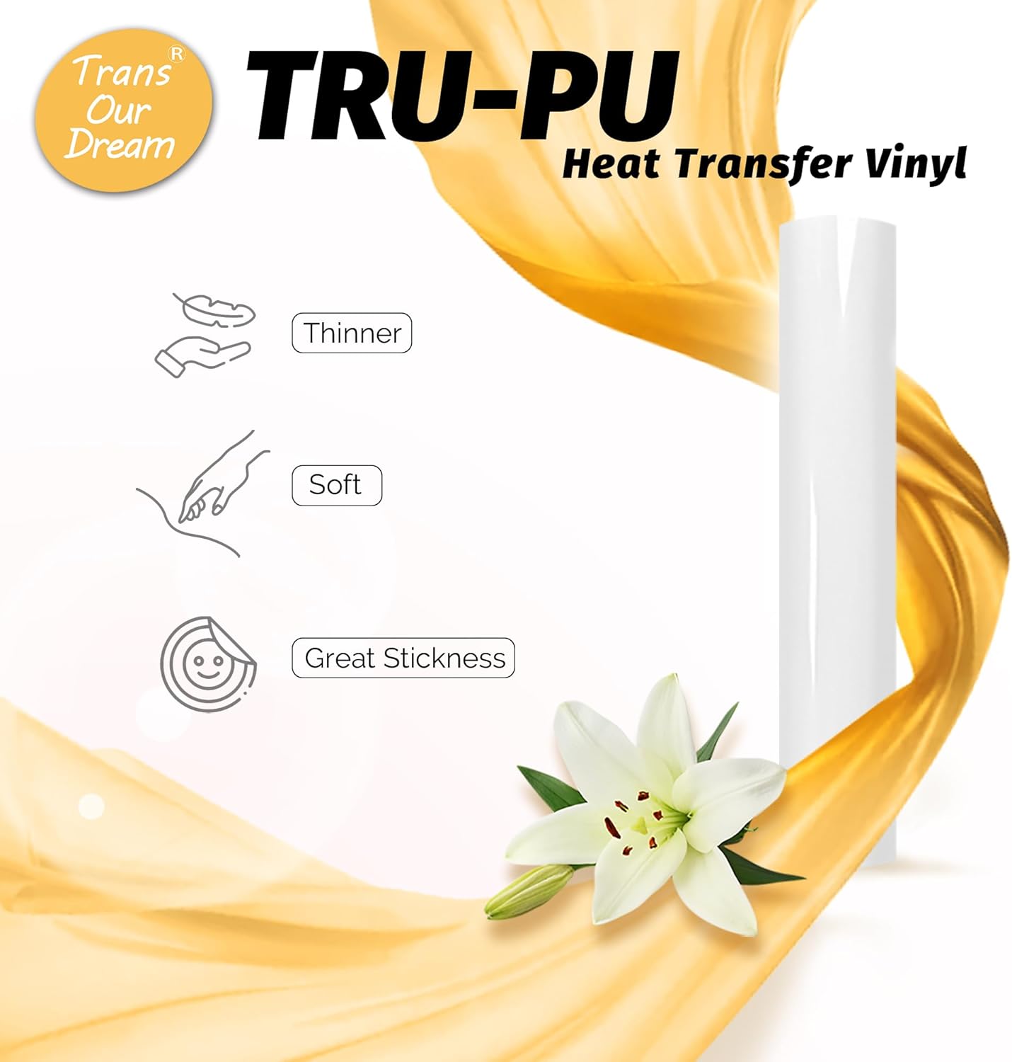 TransOurDream for Joy Xtra, Tru-PU Heat Transfer Vinyl for Joy Xtra, A4 8.3'' x 8ft Matte Whtie HTV Vinyl for T-Shirts, Iron On Vinyl for T-Shirts, Thinner, Soft, Sticky, Factory Outlet, Unprintable