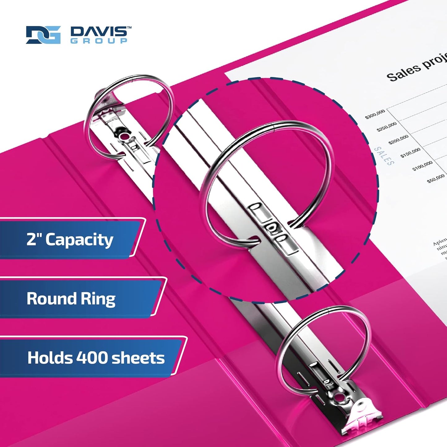 Premium Economy 6-Pack 3-Ring Binders for School or Office, Round-Ring Binders, 2 Inch, Pink