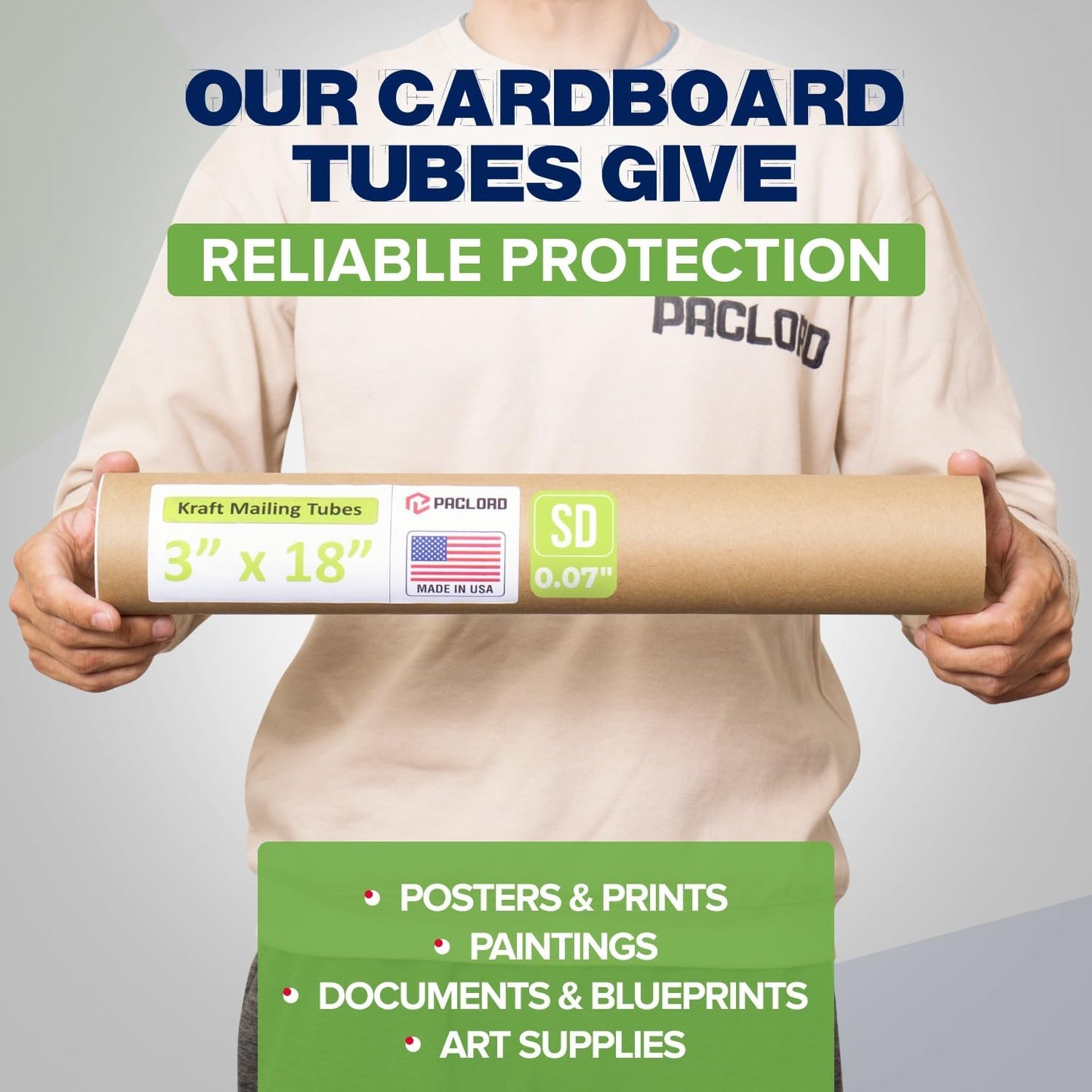 3" x 18" Reinforced Kraft Paper Mailing Tube, Pack of 6 Tubes with 12 Caps – Secure USPS Approved Poster Tube – Cardboard Tube for Shipping and Storing Posters, Prints, Artwork, or Document