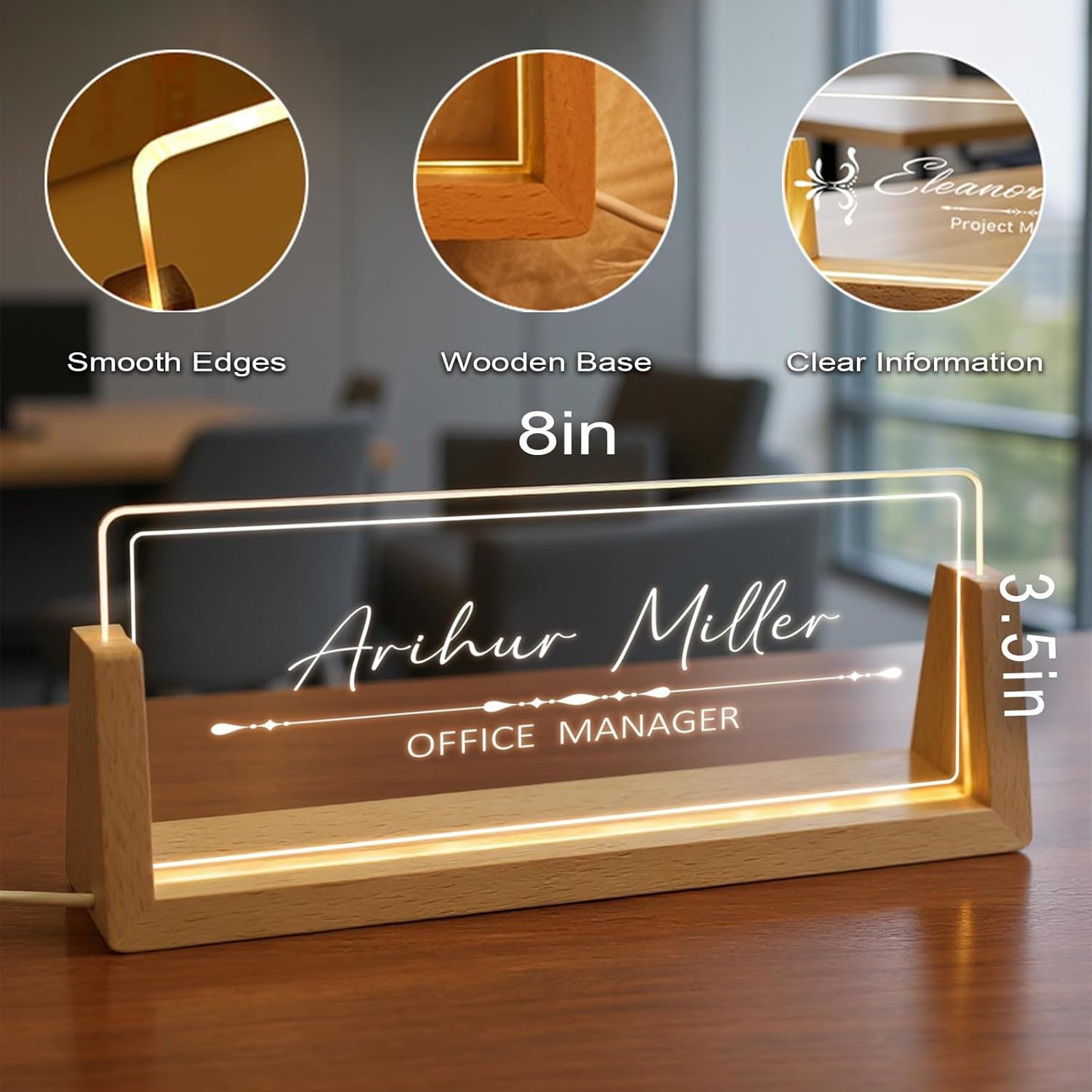 Custom Name Plate for Desk with Light Up Acrylic & Wooden Base - Personalized Office Sign for Teacher, Boss, Coworker - Employee Appreciation Gift for Educators Professionals