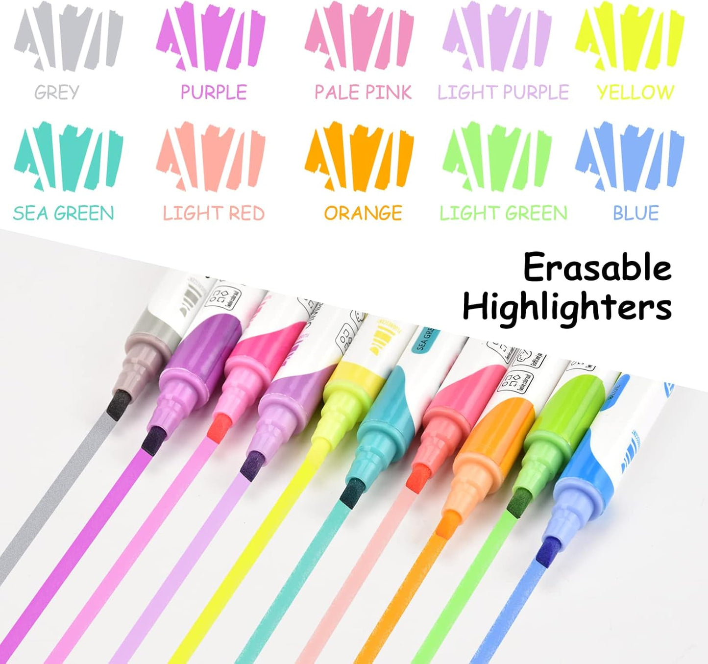YOOUSOO Erasable Highlighters, 10 Colors, Double Head Smooth Writing Highlighters, Assorted Colors Chisel Tip Highlighter Markers, Smooth Writing Book Journaling Highlighter Erasable